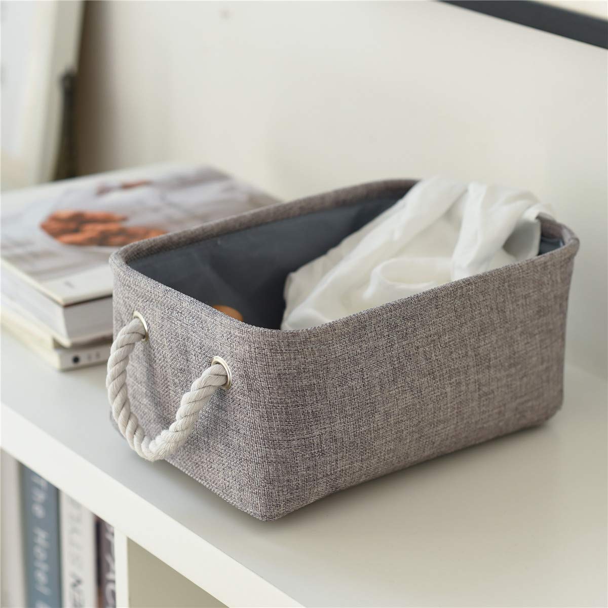 6-Pack Gray Fabric Storage Baskets with Handles - 12x8x5 Inches Small Organizing Bins for Home, Gifts & Dog Toys | Decorative Home Organization Solutions for Bedroom, Bathroom & Nursery