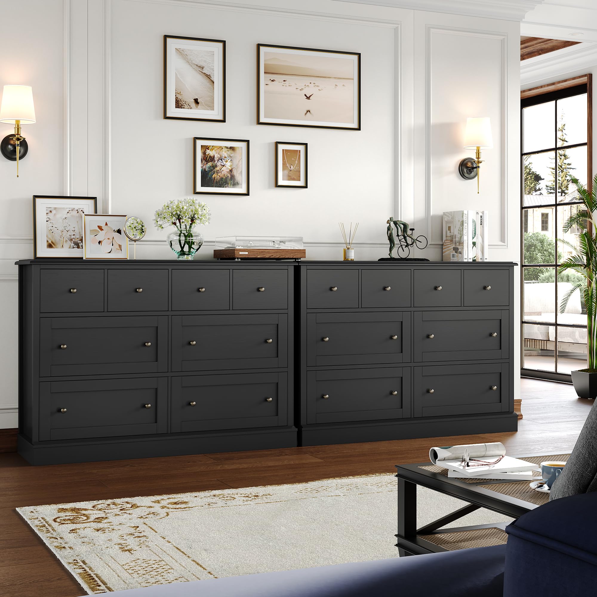 FINETONES 8-Drawer Black Dresser, 47.2
