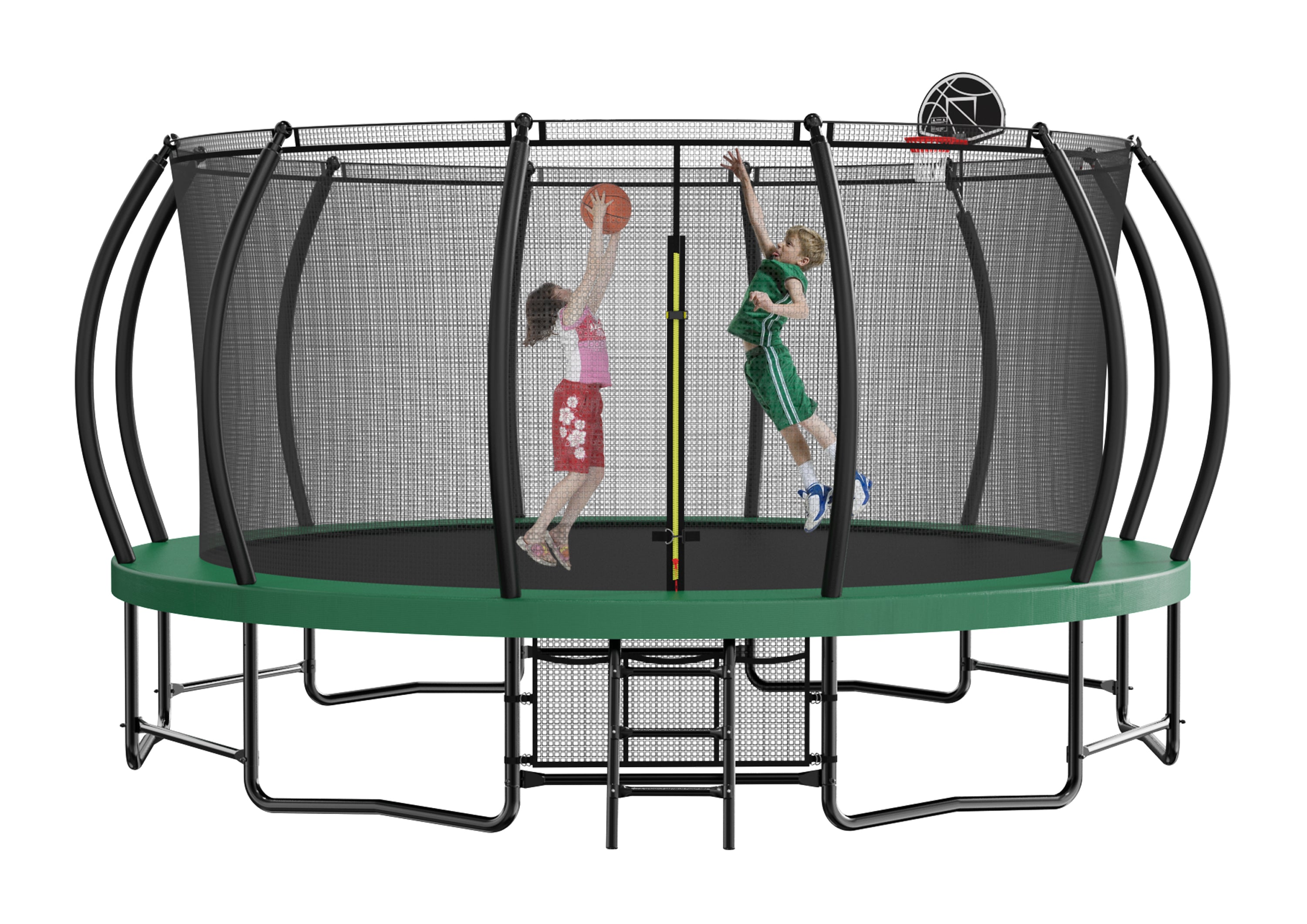 15FT Trampoline with Basketball Hoop - Heavy Duty Outdoor Trampoline with Safety Enclosure, Ladder, Shoe Bag & Rust-Proof Galvanized Coating | Perfect for Backyard Fun, Kids Play, Exercise & Family Recreation