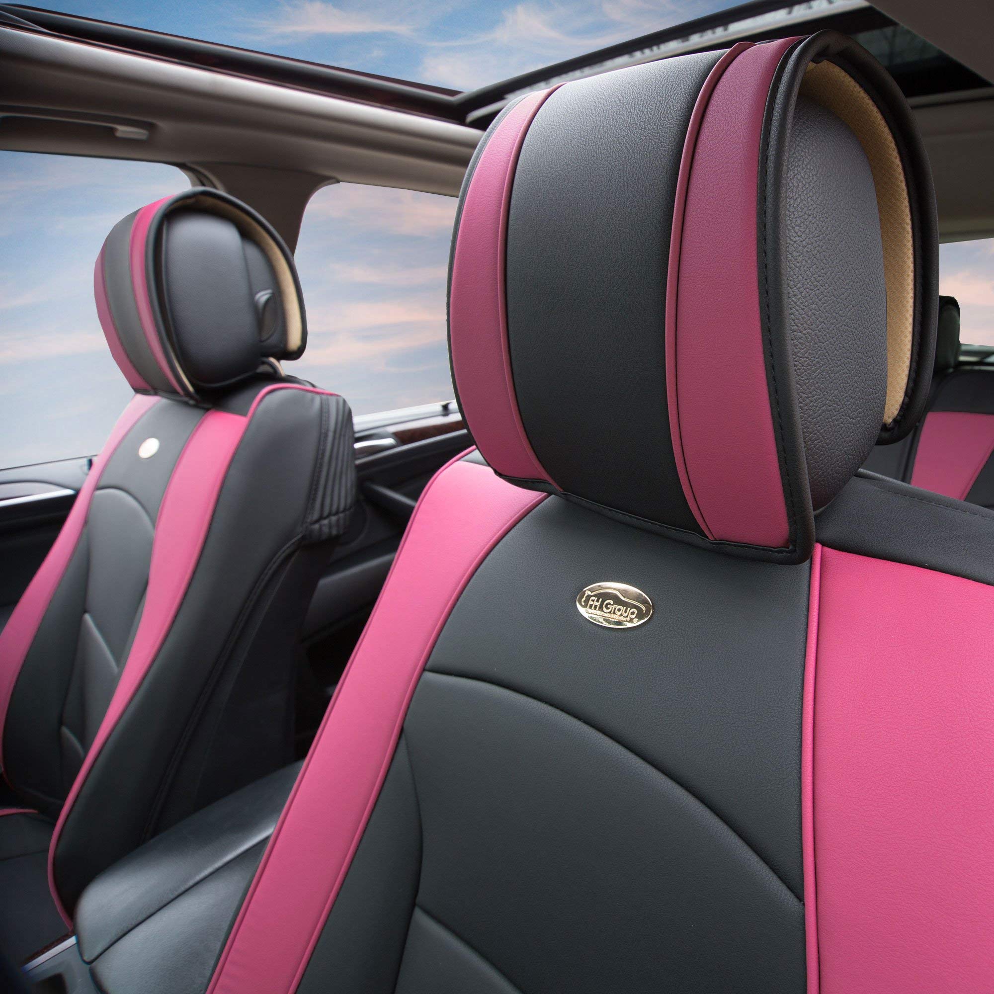 Premium FH Group Car Seat Covers - Universal Fit for Cars, Trucks & SUVs | Ultra Comfort Deluxe Leatherette in Pink & Black | Waterproof Seat Protector Cushion Set | Perfect for Daily Commute, Road Trips & Family Travel