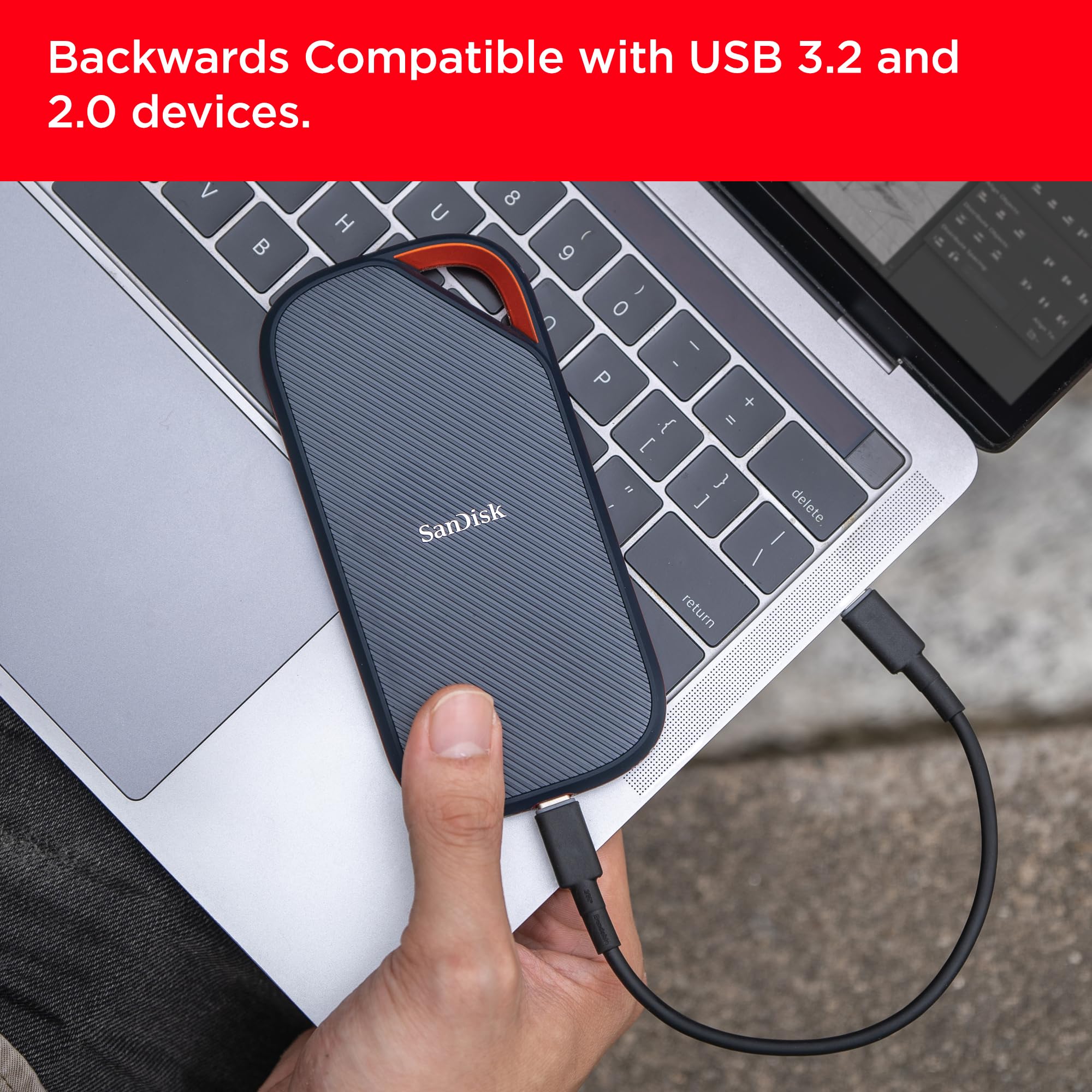 SanDisk 2TB Extreme PRO Portable SSD - USB4 & USB-C Compatible, 3800MB/s Read & 3700MB/s Write Speeds, IP65 Water & Dust Resistant, Backward Compatible with USB 3.2 - Perfect for 4K Video Editing, Gaming, and Professional Data Storage