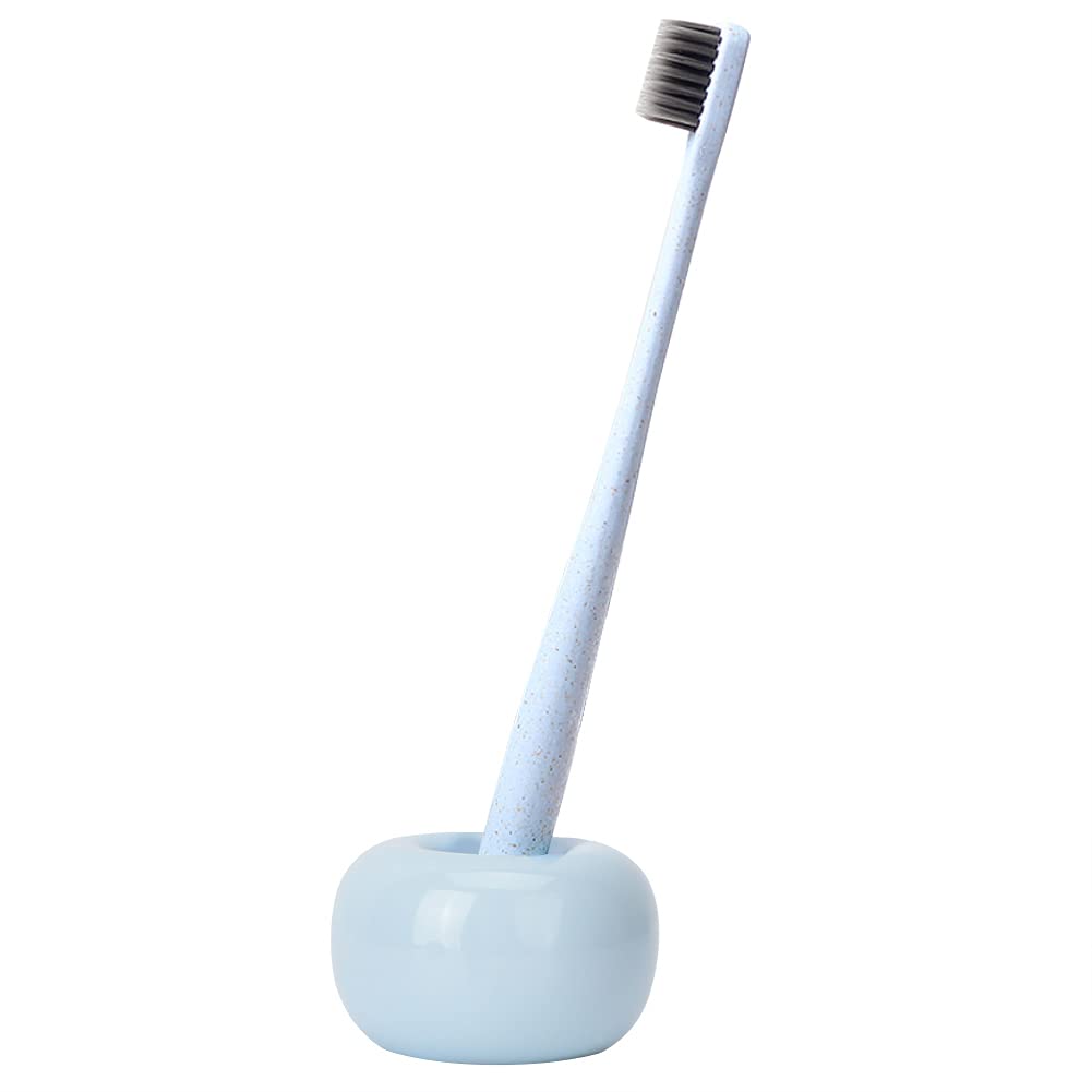FTVOGUE Mini Ceramic Toothbrush Holder - Donut-Shaped Bathroom Organizer for Couples & Kids, Multi-Functional Toothbrush Stand with Cotton Swab Holder - Perfect for Small Bathrooms, Vanities & Travel