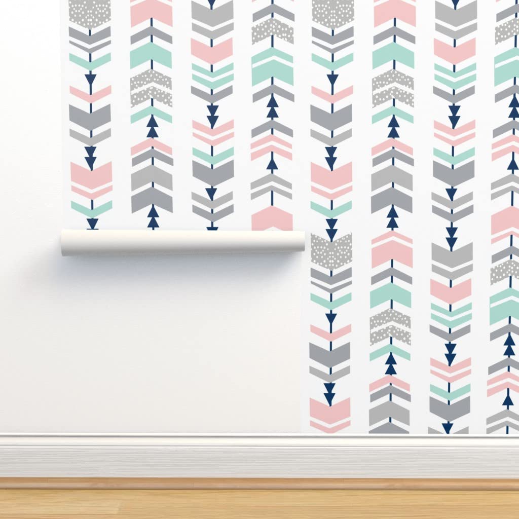 Premium Commercial Grade Wallpaper 27ft x 2ft - Pink & Mint Chevron Pattern for Nursery, Girls Room & Baby Decor | Peel & Stick Traditional Wallpaper by Spoonflower | Perfect for Bedroom, Nursery & Home Renovation