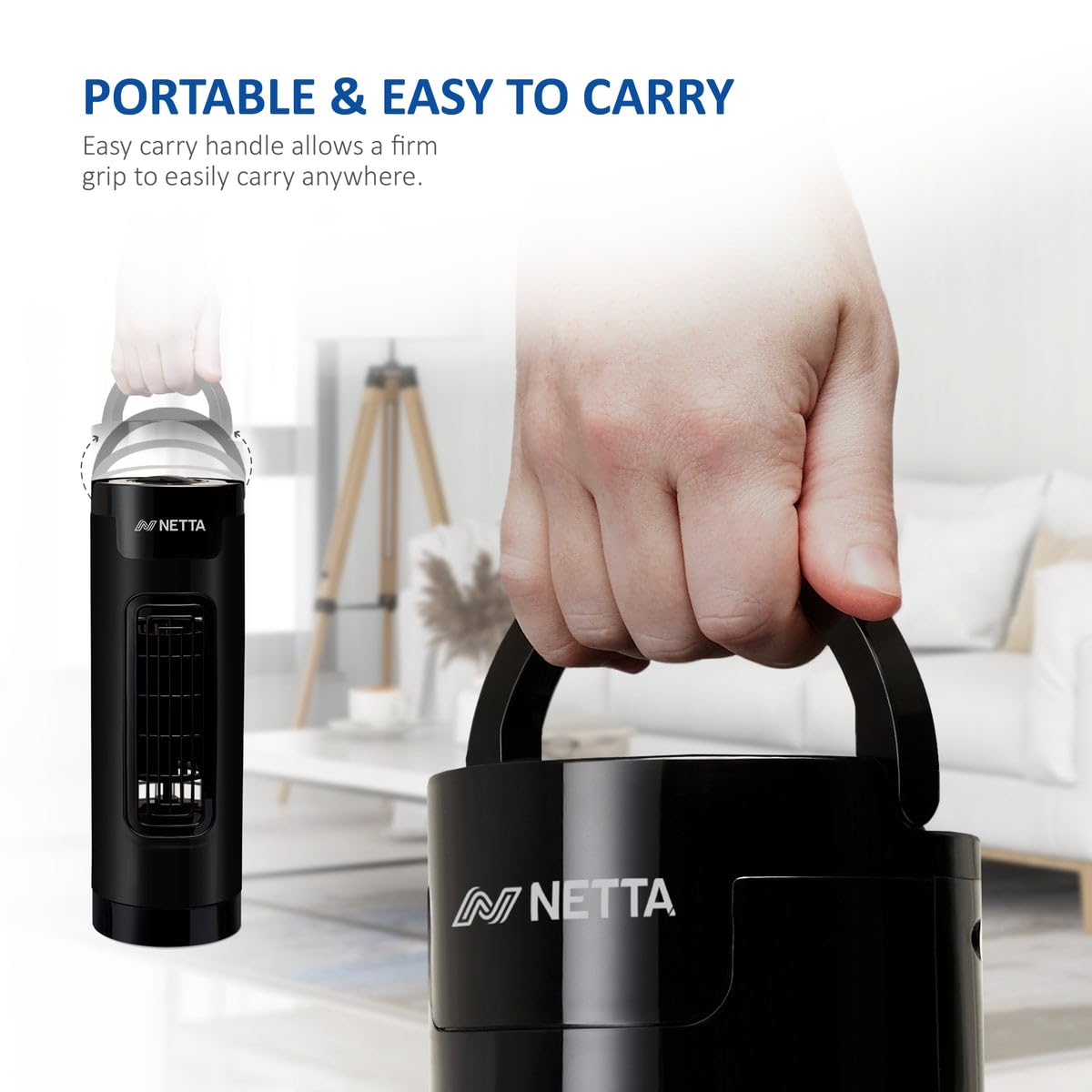NETTA 14 Inch Oscillating Tower Fan - 3 Speed Settings, Ultra Quiet Operation, 65° Wide Angle Cooling, Compact Space Saving Design for Home, Office & Bedroom Use - Perfect for Summer Cooling, Nighttime Sleep & Workspace Comfort - Black