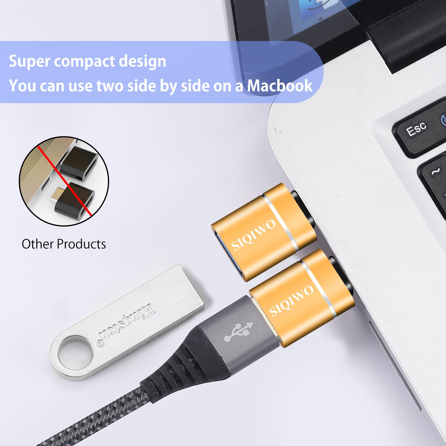 SIQIWO USB C to USB 3.0 OTG Adapter 2 Pack - Type C OTG Converter for MacBook Pro/Air, Dell XPS, Samsung Galaxy, Huawei, Surface Go - Fast Data Transfer & Charging for Laptops, Phones & Tablets
