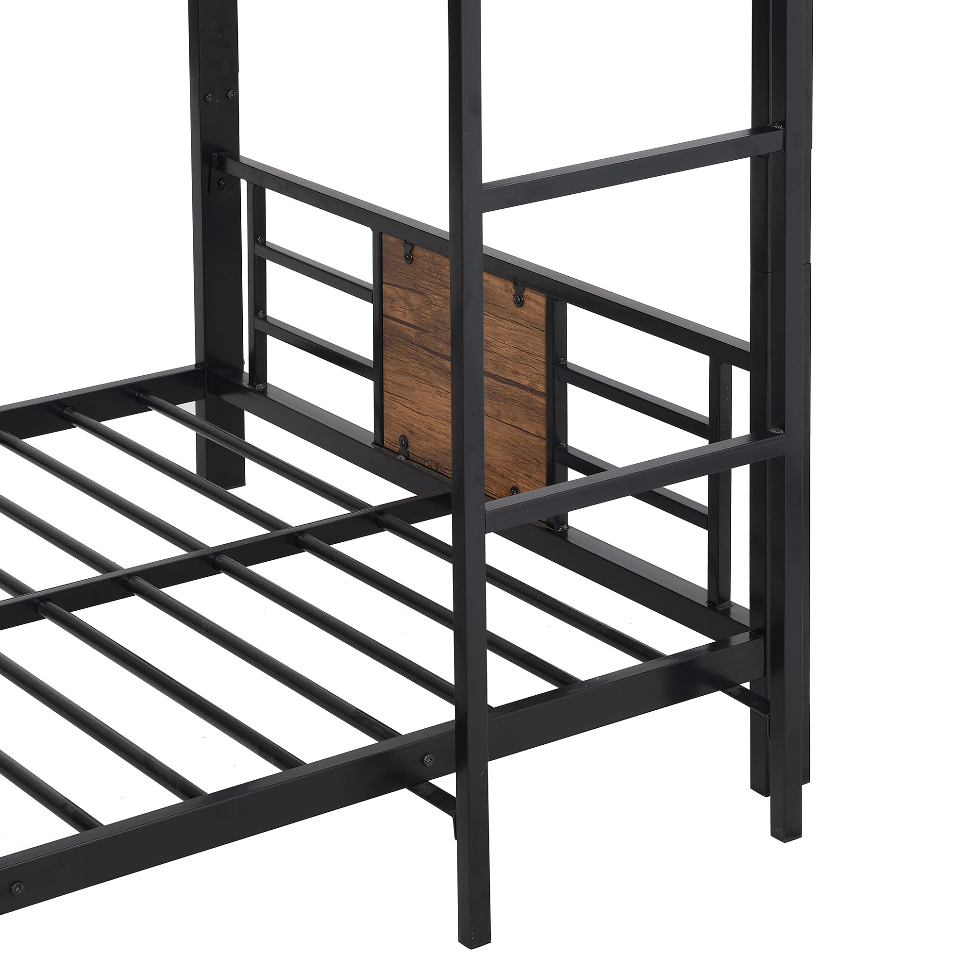 Sturdy Metal Triple Bunk Bed Frame - Twin Over Twin Over Twin with Safety Guardrails & Built-in Ladder - Space-Saving Solution for Kids & Teens (Black/Brown/Steel) - Perfect for Dorms, Hostels, and Shared Kids' Rooms