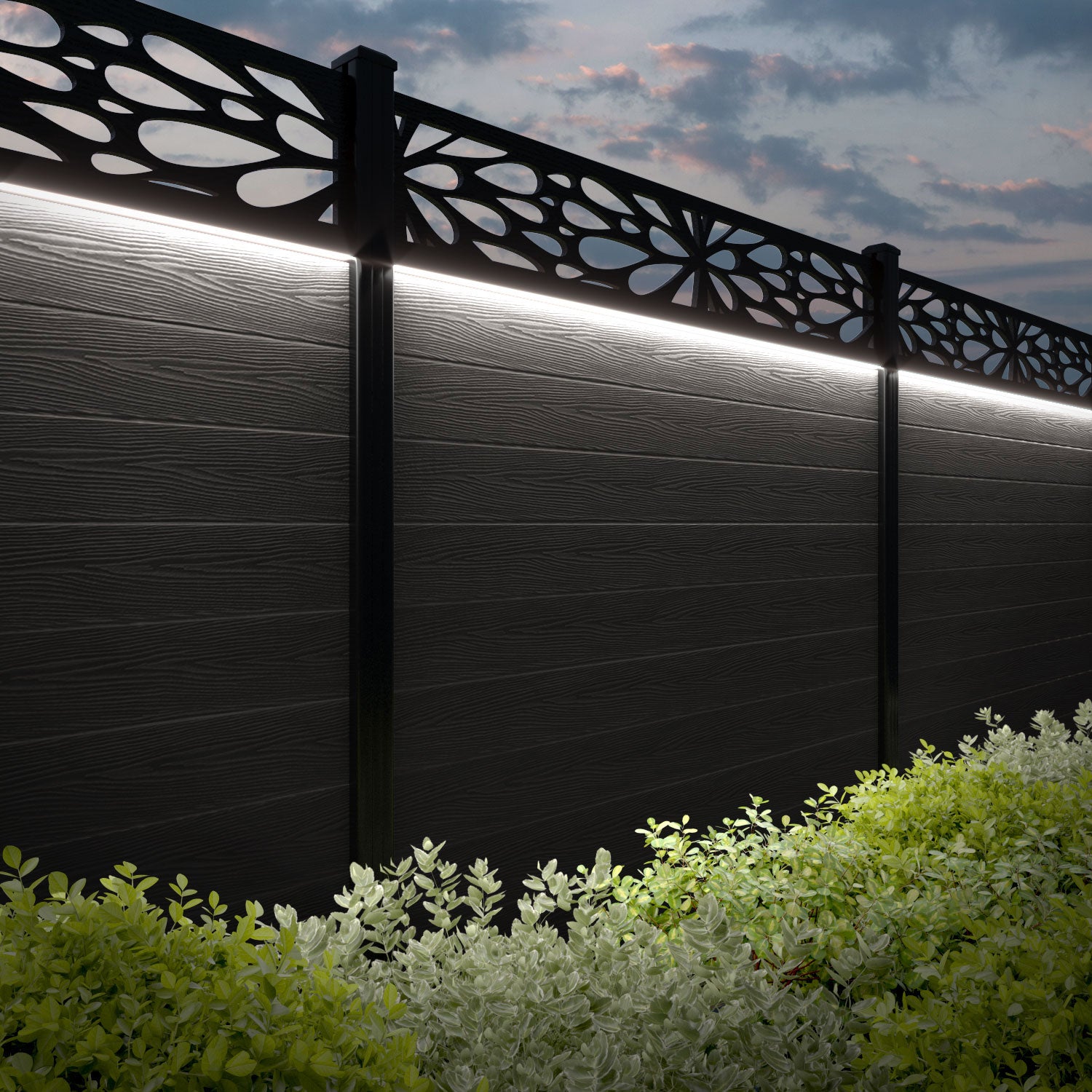 Classic Blossom Fence Panel - Dark Oak Wood Garden Fence with Aluminum Posts | Outdoor Privacy Screen for Patio, Yard & Backyard Landscaping