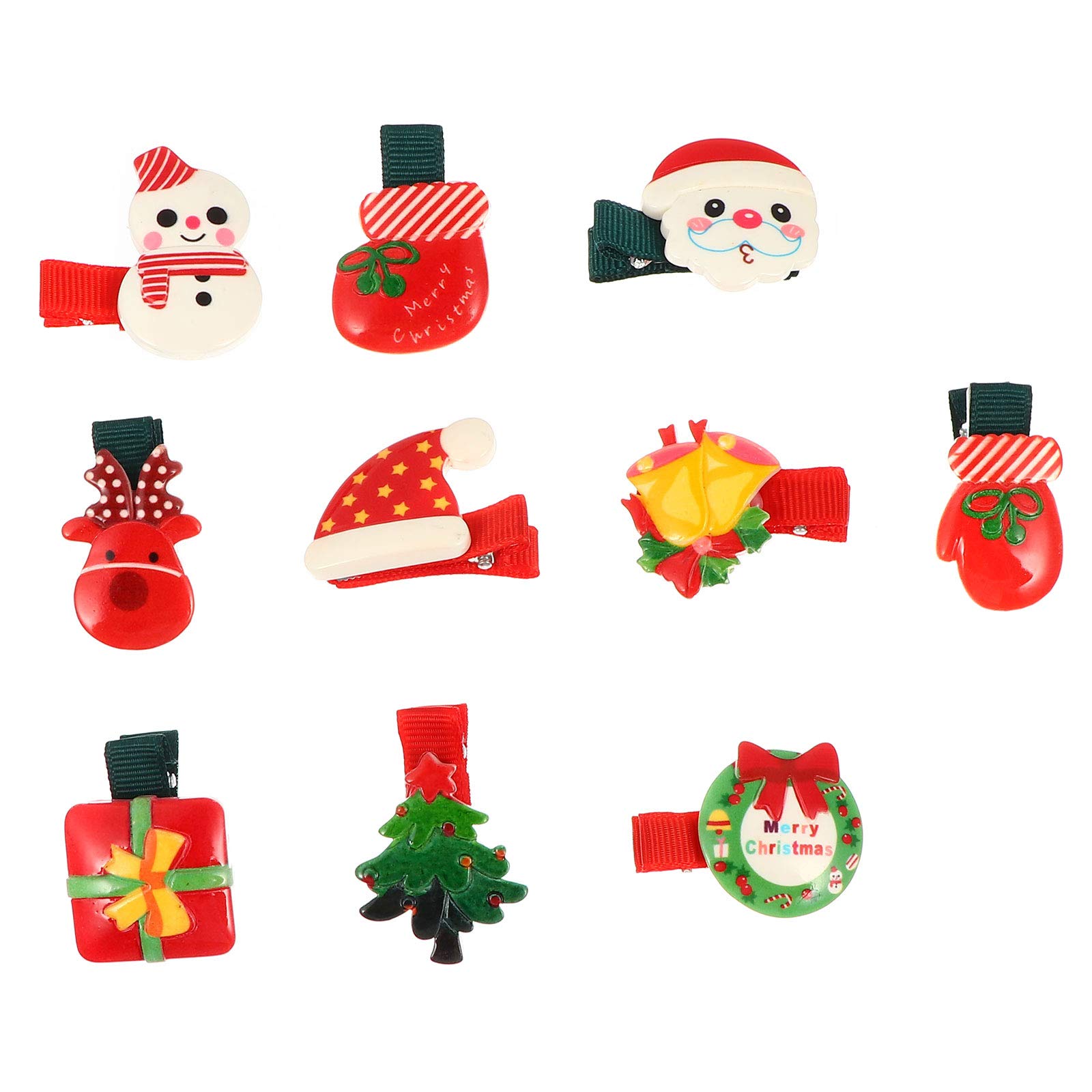 ABOOFAN 10 Pack Christmas Hair Clips - Acrylic Holiday Hair Accessories with Festive Elements Design (Random Styles) for Women Girls Party Favors, Xmas Gifts & School Events