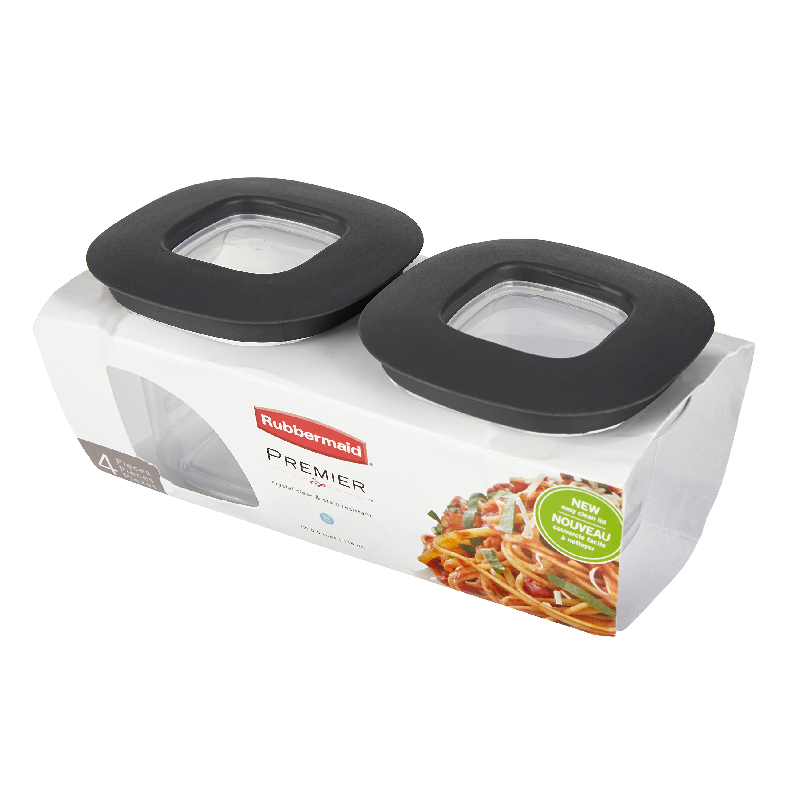 Rubbermaid Premier Easy Find Lids Food Storage Containers - 2 Pack (0.5 Cup, Gray) | Airtight Kitchen Organization for Leftovers, Meal Prep & Pantry Storage