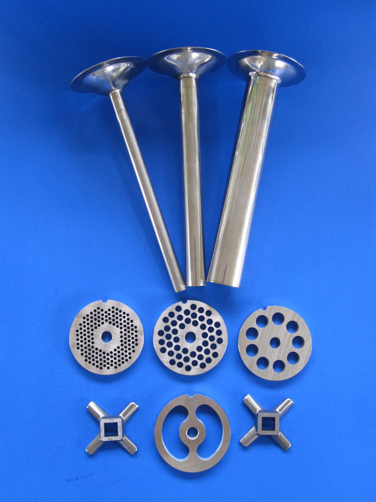 Stainless Steel Meat Grinder Size 12 with Sausage Tubes & Knife Plates - Complete Set for Home Kitchen, Butcher Shop & BBQ Cooking