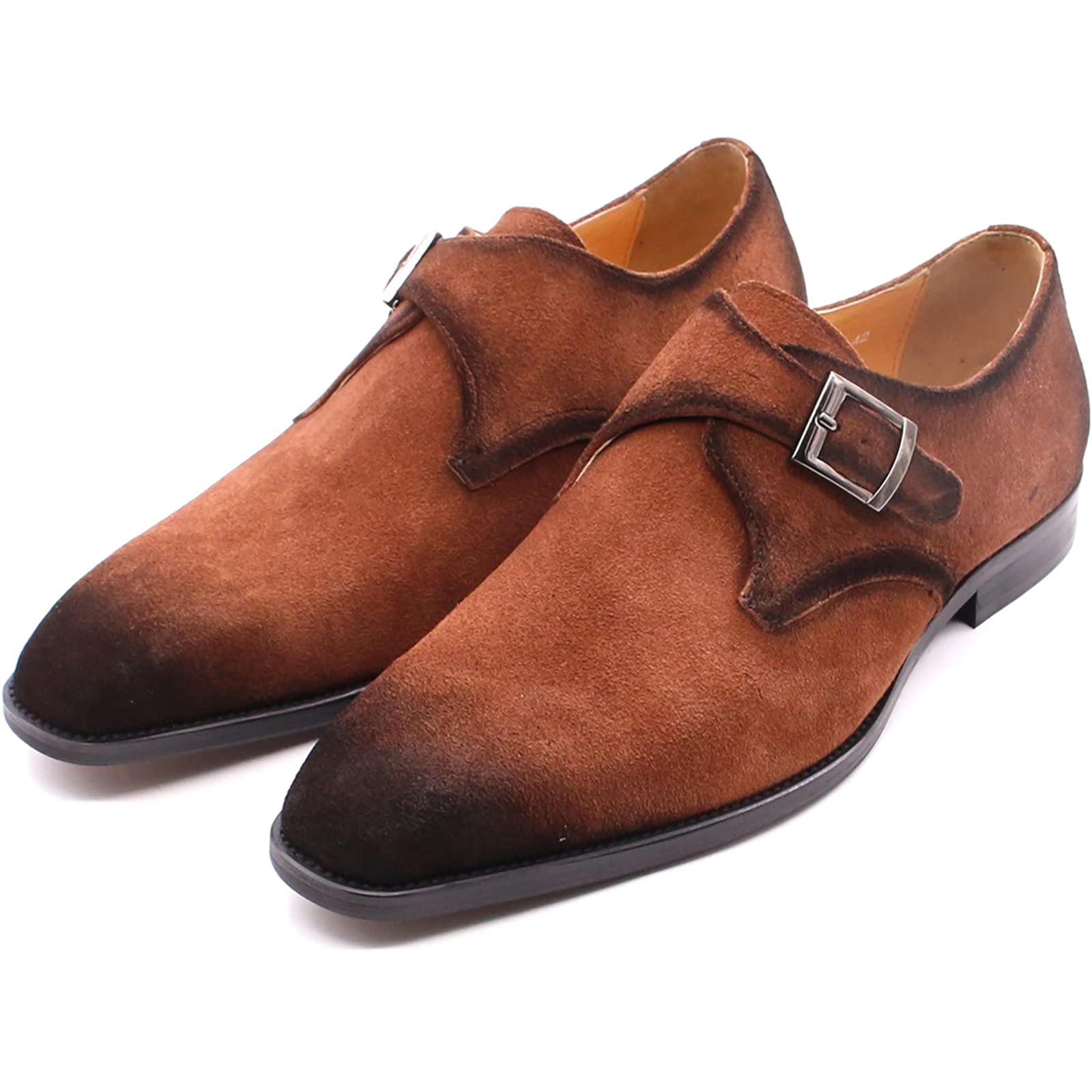 **Men's Genuine Leather Monk Strap Shoes - Black & Brown Business Casual Loafers | Handmade Vintage Style for Office, Wedding & Formal Events**