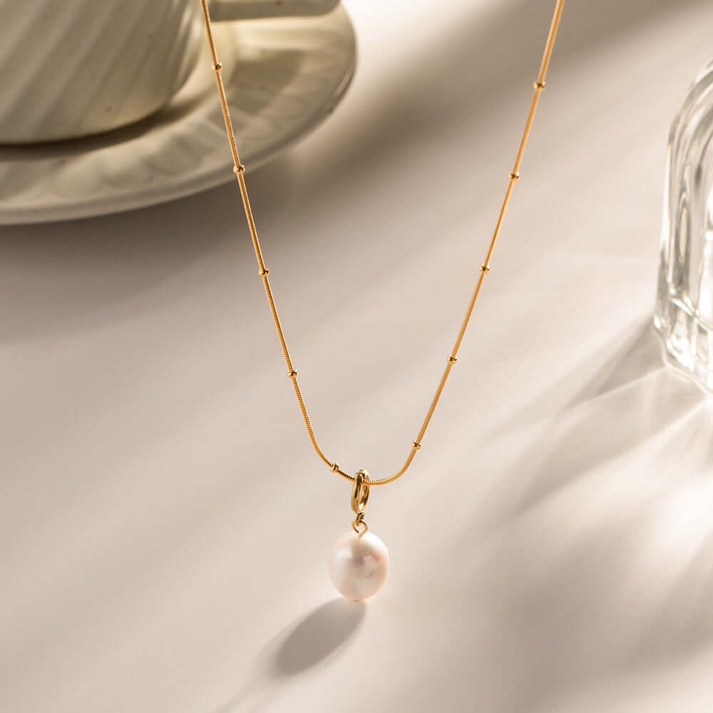 18K Gold Plated Satellite Pearl Pendant Necklace for Women - Elegant Dainty Jewelry Gift for Birthday, Anniversary & Valentine's Day | JDN489