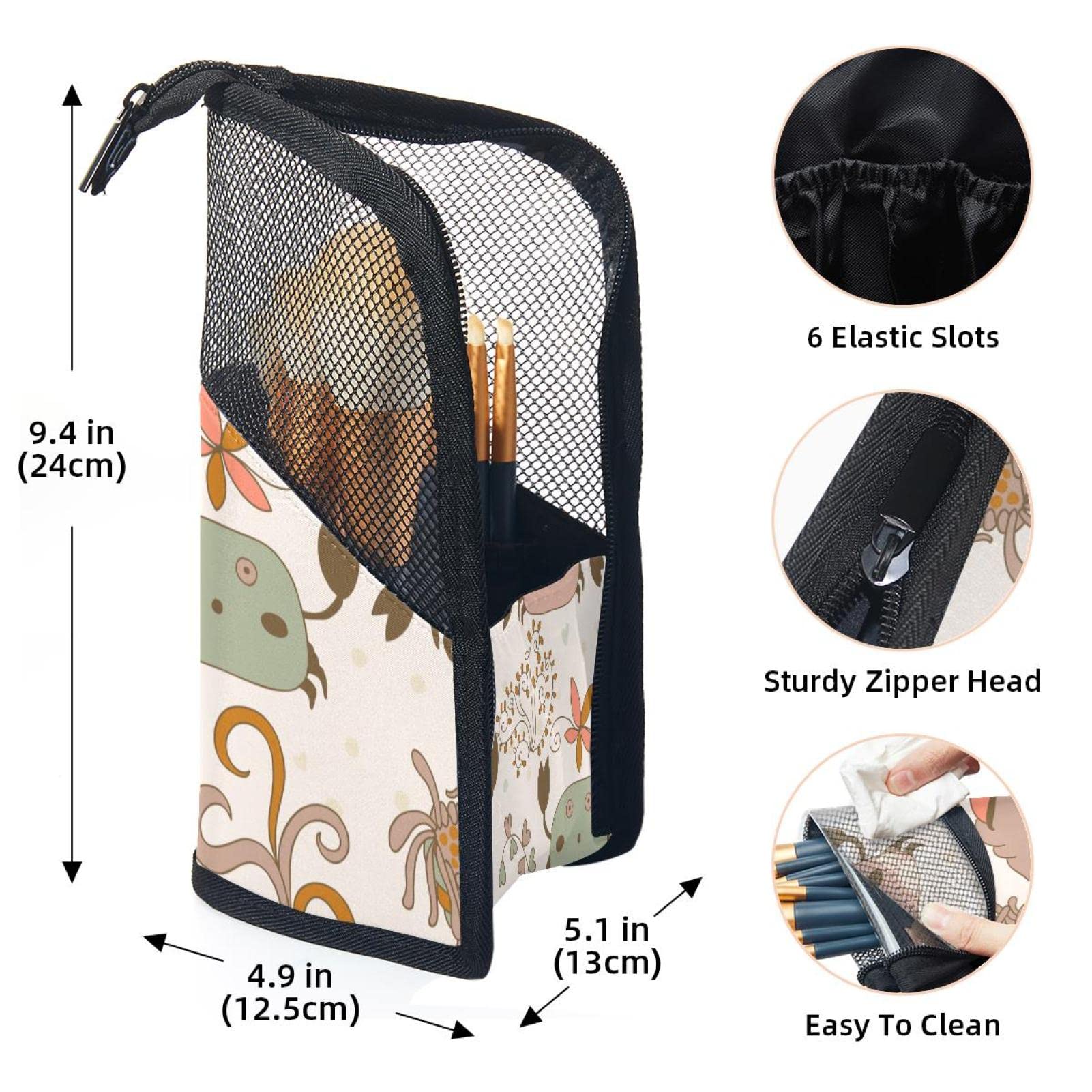 Premium Makeup Brush Organizer Bag with 12 Slots - Waterproof Travel Cosmetic Brush Holder Case for Makeup Artists & Beauty Enthusiasts (Ocean Seaweed Crab Design) - Perfect for Home Vanity, Travel & Professional Makeup Kits