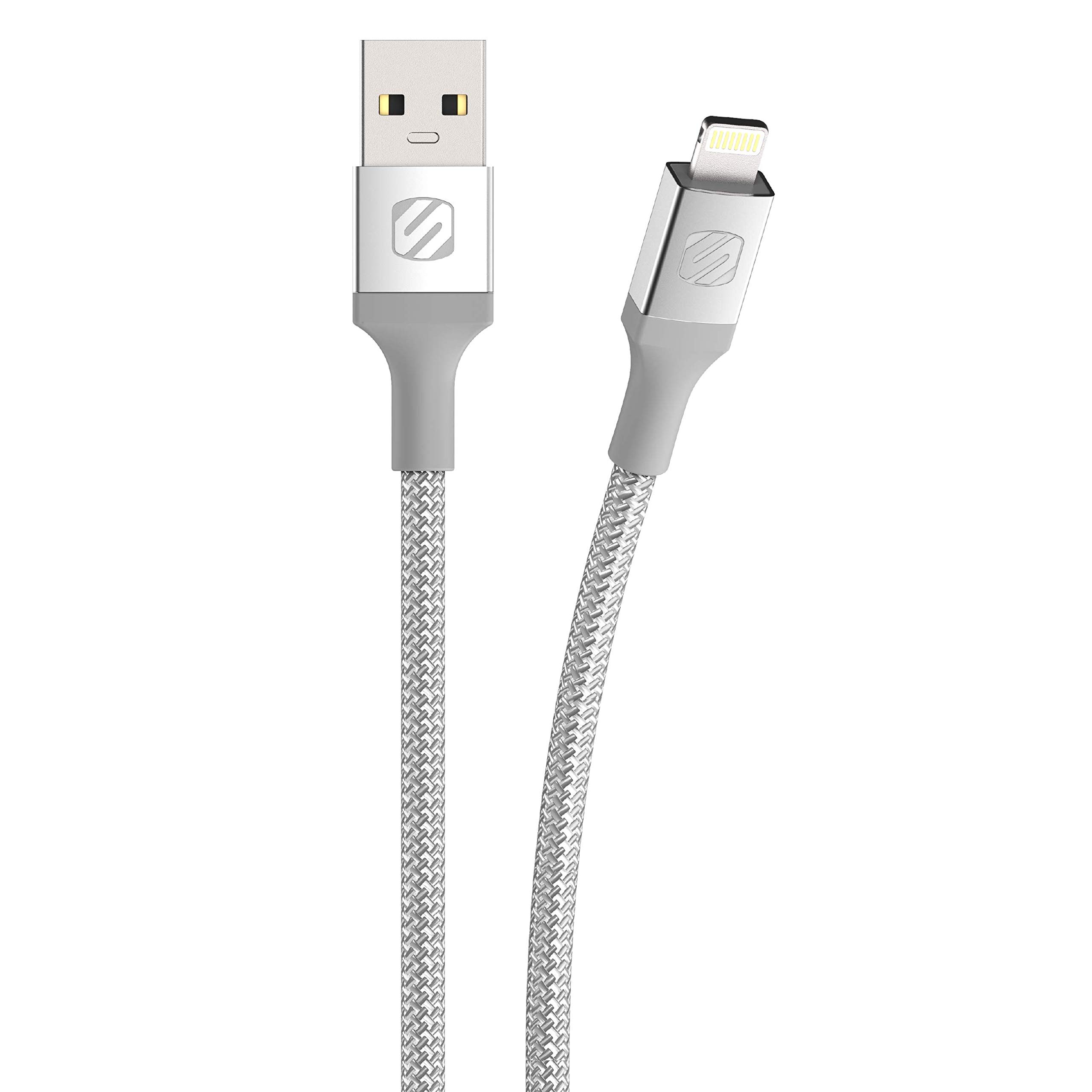 Scosche I3B4SR STRIKELINE Premium MFi Certified Lightning Cable - 4ft Braided Charging & Sync Cable for iPhone 14/13/12/11/X/8 & More - Silver | Fast Charging for Home, Office & Travel