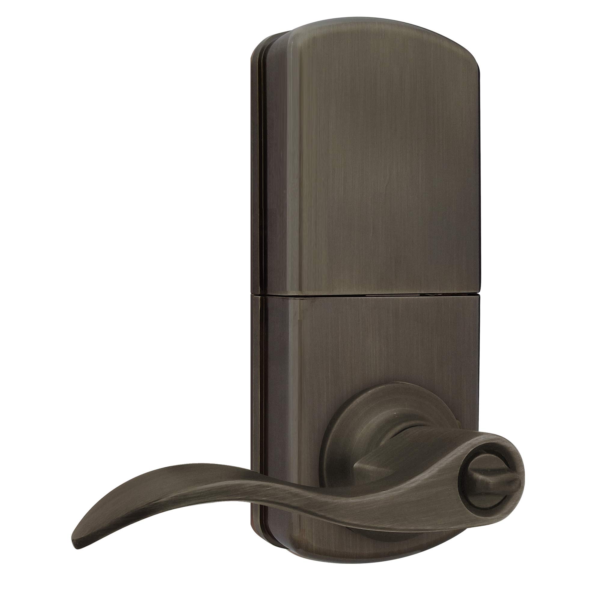 MiLocks DKL-02AQ Smart Keyless Entry Touchpad Door Lock - Electronic Lever Handle with Antique Brass Finish for Home, Office & Vacation Rental Security