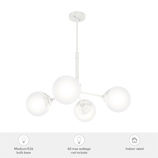 Hunter Hepburn 4-Light Matte White Chandelier - Modern Ceiling Light Fixture for Dining Room, Bedroom & Living Room Decor
