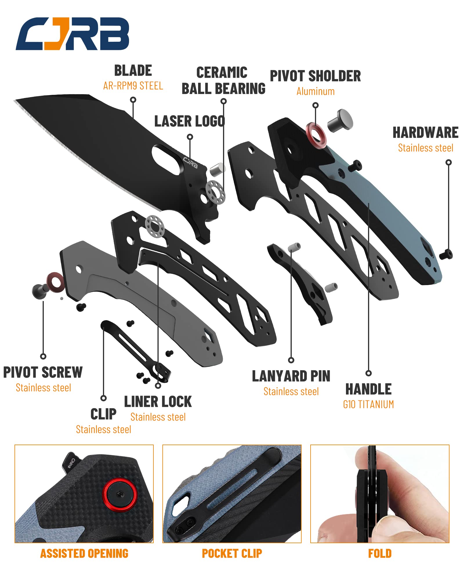 CJRB Crag Folding Knife with Caldera Blue EDC Companion - Premium Pocket Knife for Outdoor, Camping, Hiking & Everyday Carry (EDC)