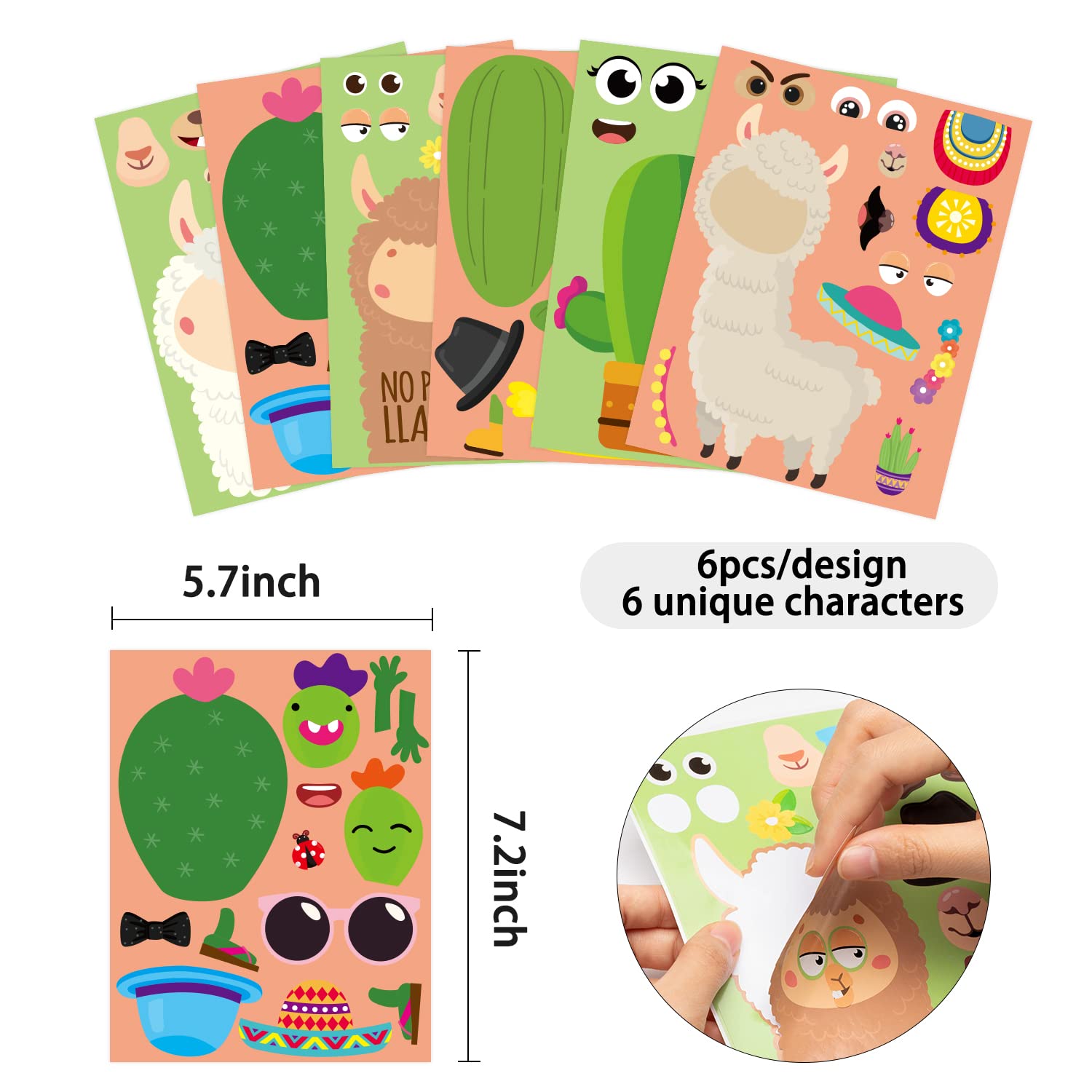 WATINC 36PCS DIY Llama Cactus Stickers Kit - Make a Face Animal Sticker Craft Game, Fun Art Cards for Kids, Perfect for School Goodie Bags, Party Favors, Fiesta Supplies & Mexican Themed Celebrations