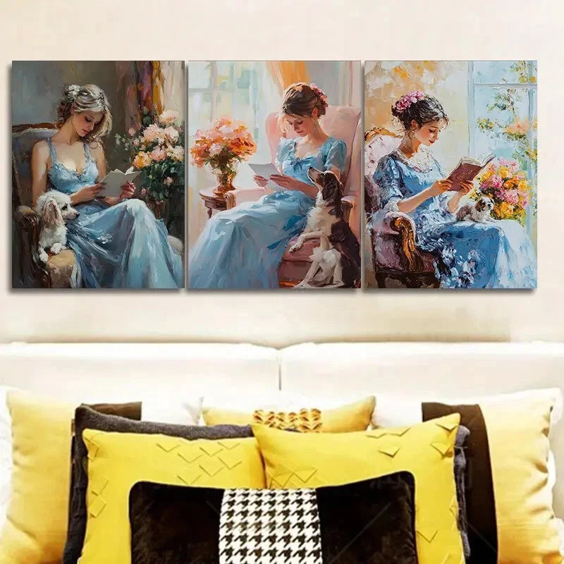 3-Piece Afternoon Time Girl Wall Art Set - Framed Canvas 40x60cm (16x24in) - High Quality Print - 100% Australian Made - Ready to Hang - Perfect for Living Room, Bedroom & Office Decor