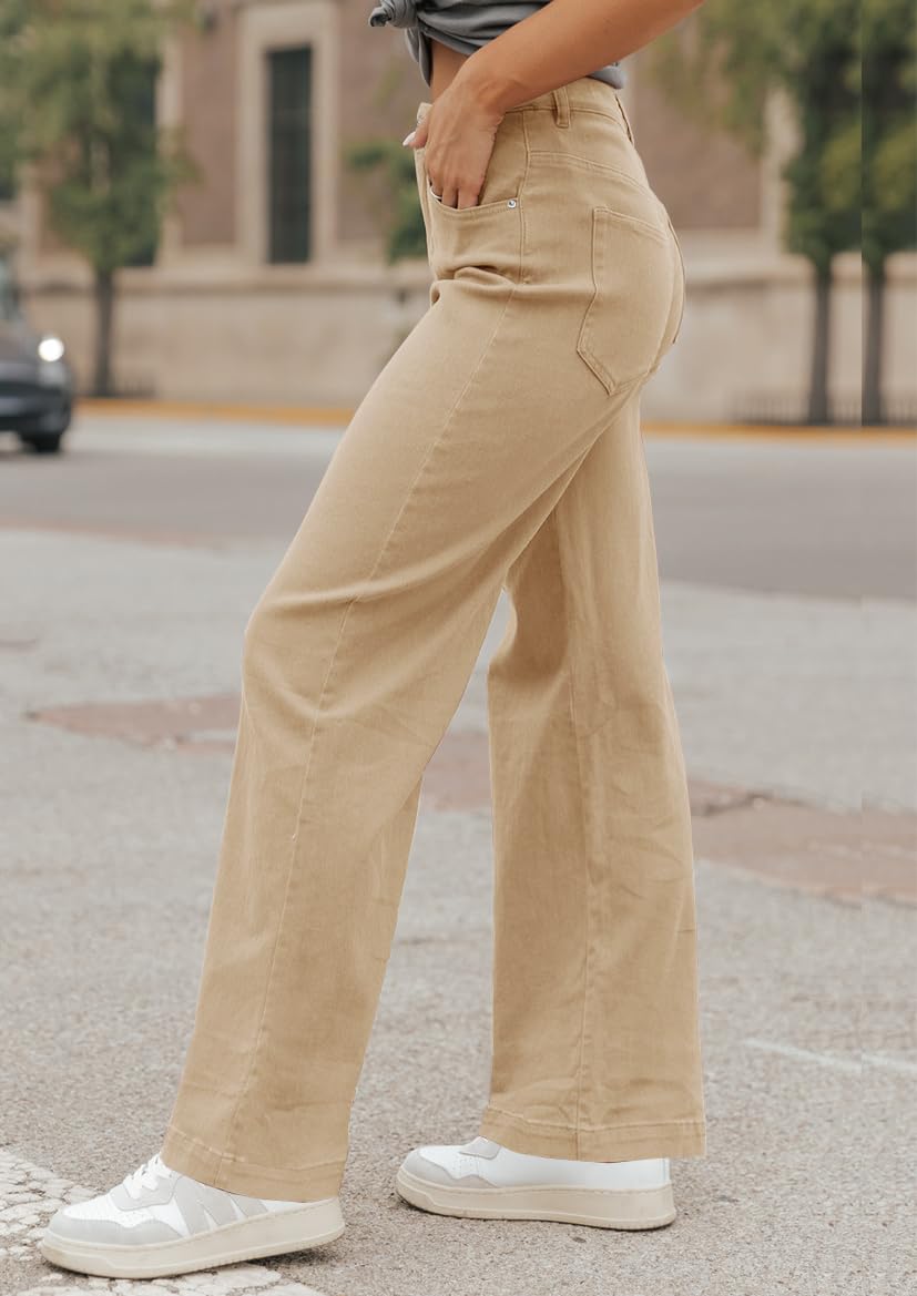 ZC&GF Women's High Waisted Wide Leg Pants - Loose Straight Business Trousers with Elastic Waistband for Office Work & Professional Wear | Comfortable Long Pants for Business Casual, Workwear & Everyday Outfits