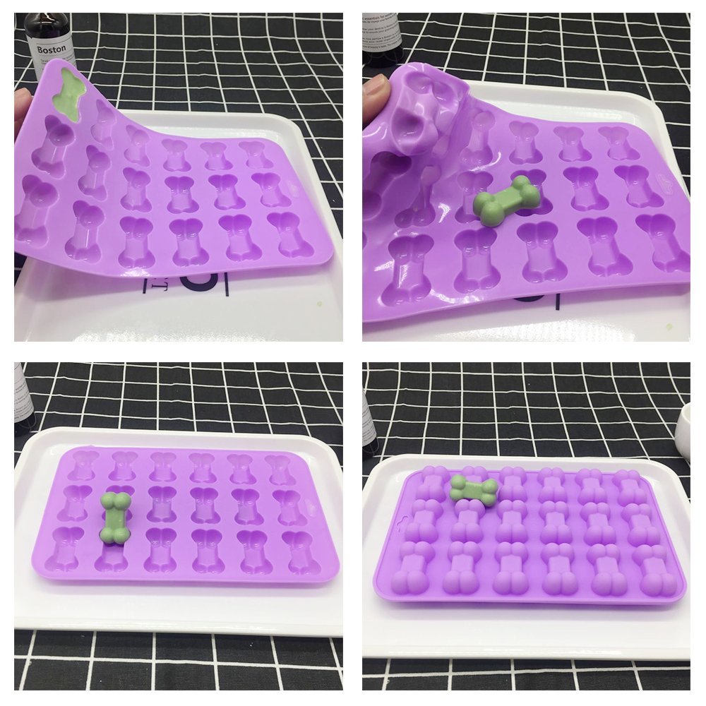 Premium Non-Stick Food Grade Silicone Dog Treat Molds - 6 Cavity Jumbo Paw & Bone Shapes for Chocolate, Candy, Jelly, Ice Cubes - Perfect for DIY Dog Treats, Baking & Party Favors (Set of 4)