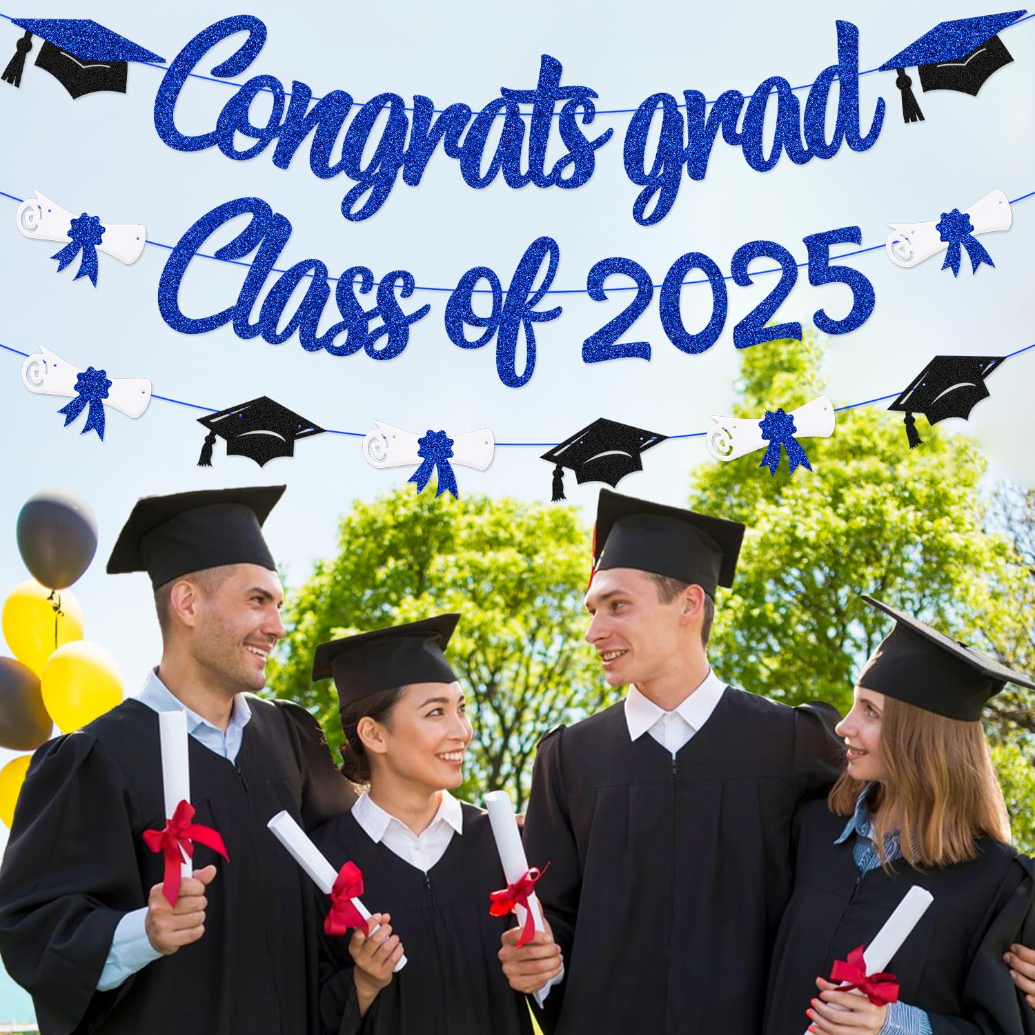Class of 2025 Graduation Banner - Blue Cap & Diploma Themed Party Decor for High School, College & University Celebrations | Perfect for Graduation Parties, Senior Send-offs & Commencement Decorations