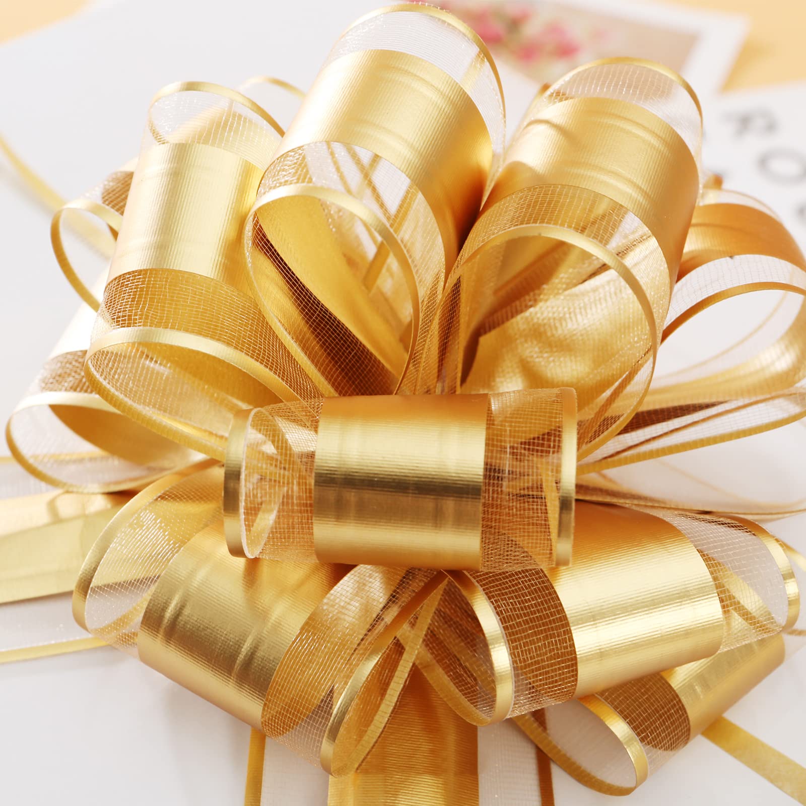 15 PCS 6-Inch Large Gold Pull Bows for Gift Wrapping - Premium Ribbon Bows for Christmas, Birthday, Wedding & All Occasion Presents - Perfect for Gift Boxes, Party Decorations & Special Events