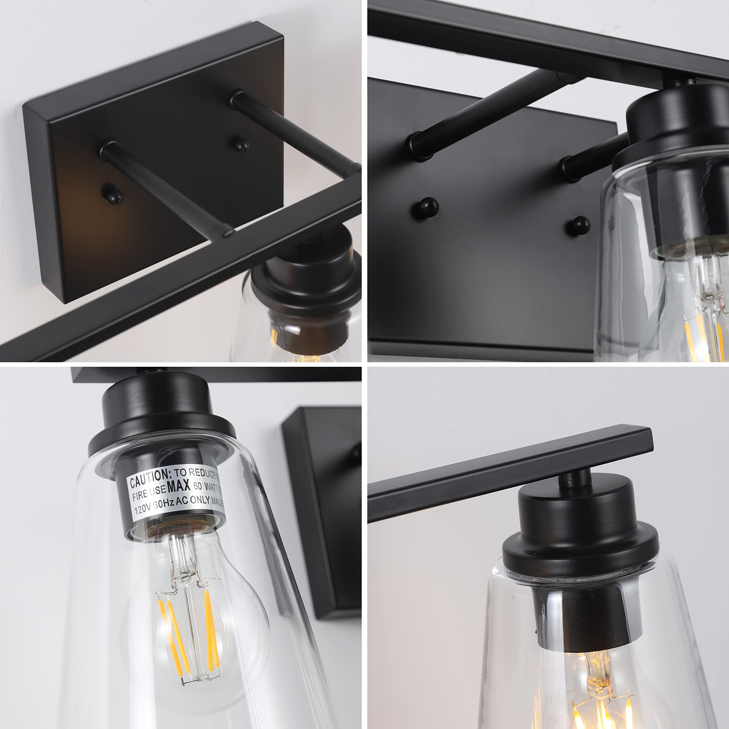 Chloe Lighting ERIAN Transitional 3-Light Matt Black Vanity Bathroom Light Fixture - 22