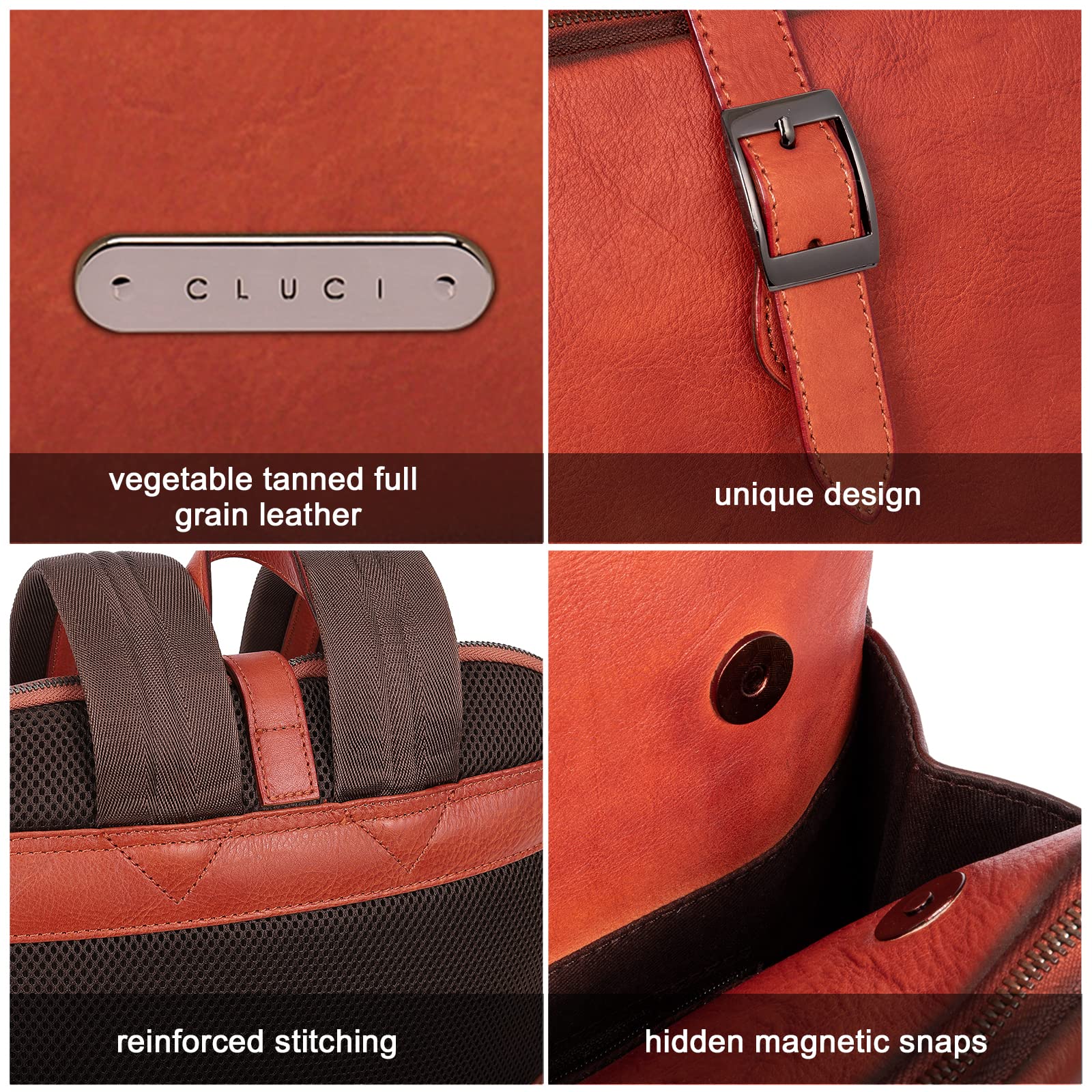 CLUCI Genuine Leather Backpack for Women - 15.6 Inch Laptop Bag, Vegetable Tanned Full Grain Leather Work Backpack, Stylish Daypack for Office, Commute & Travel