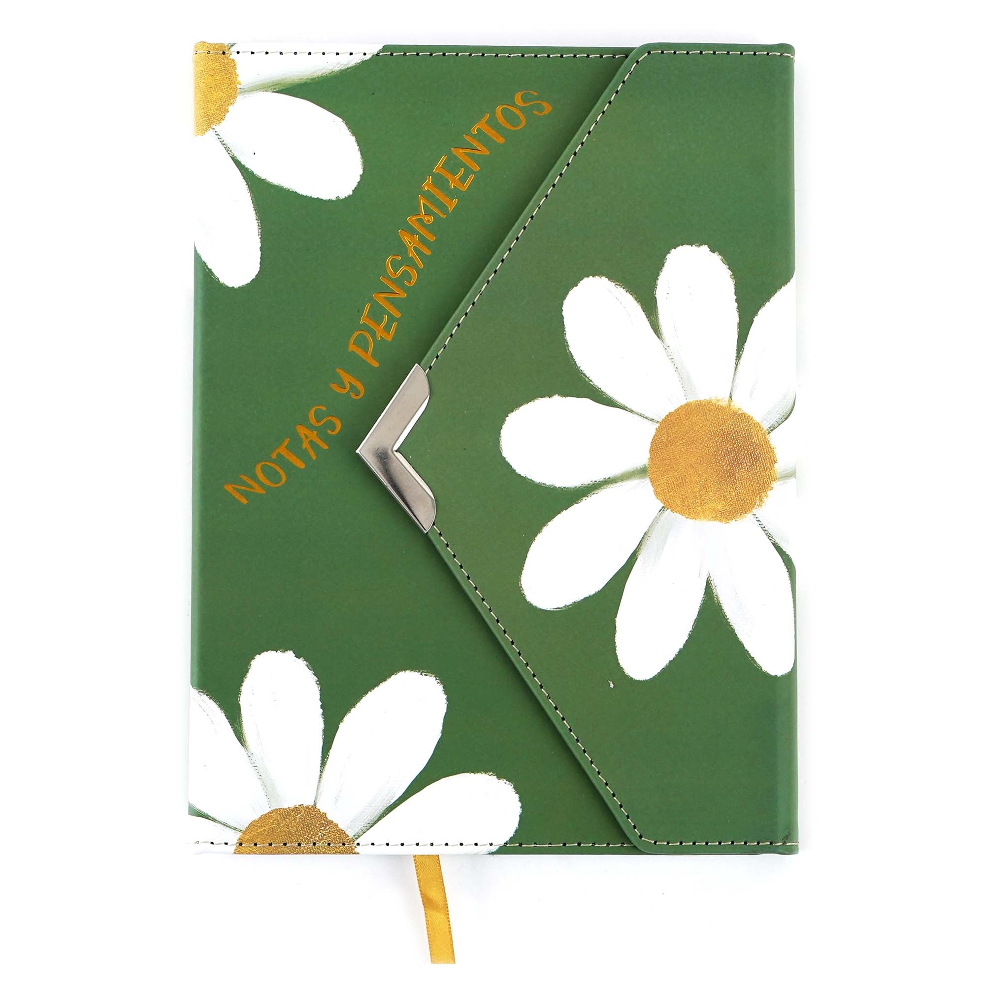 Premium 128 Sheet/256 Page Spanish White Daisy PU Cover Envelope Flap Journal Notebook - 6