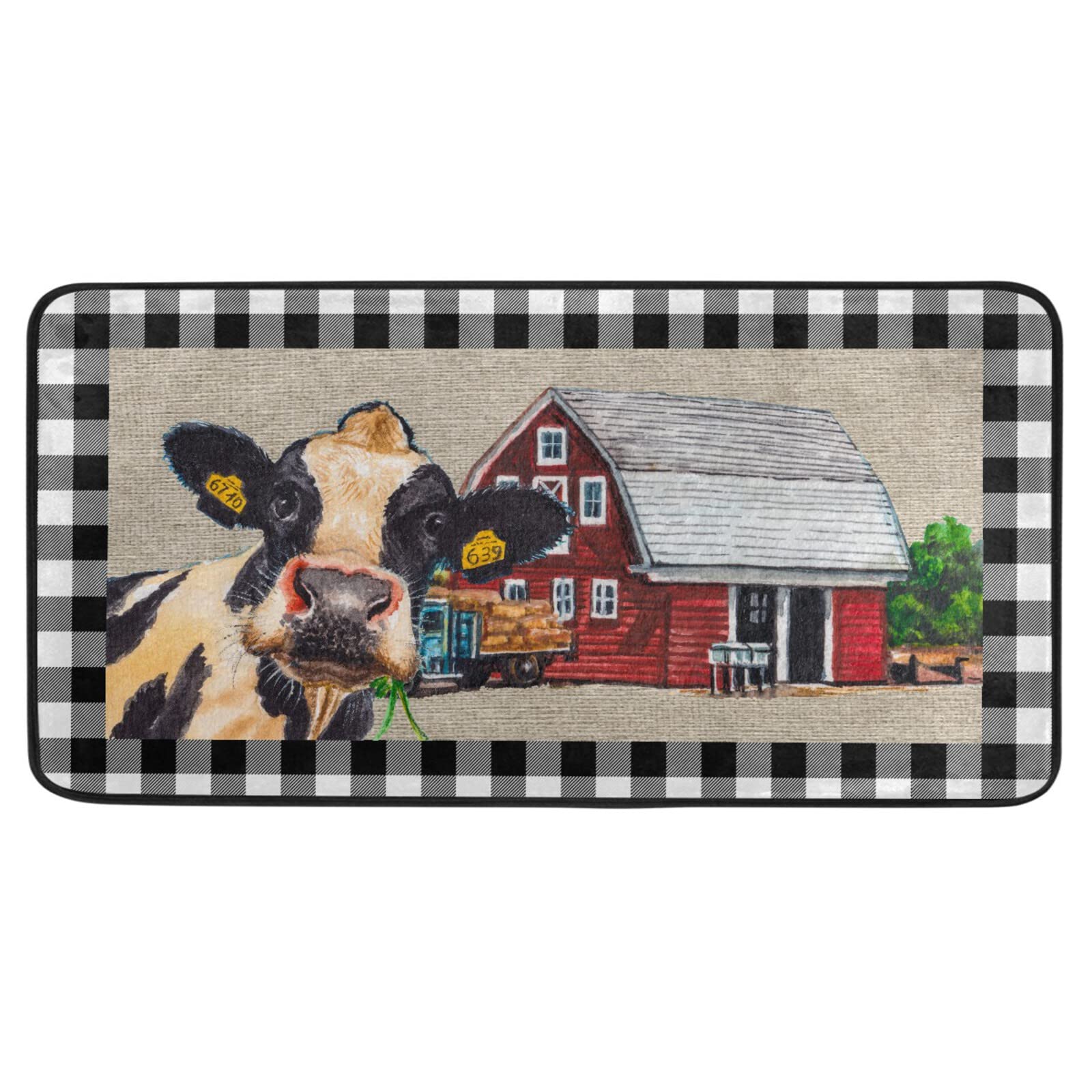 Non-Slip White Buffalo Plaid Kitchen Rugs - Washable Anti-Fatigue Cushioned Floor Mats for Farmhouse, Laundry & Sink Areas - Perfect for Home, Office & Standing Workstations - 39x20 Inch