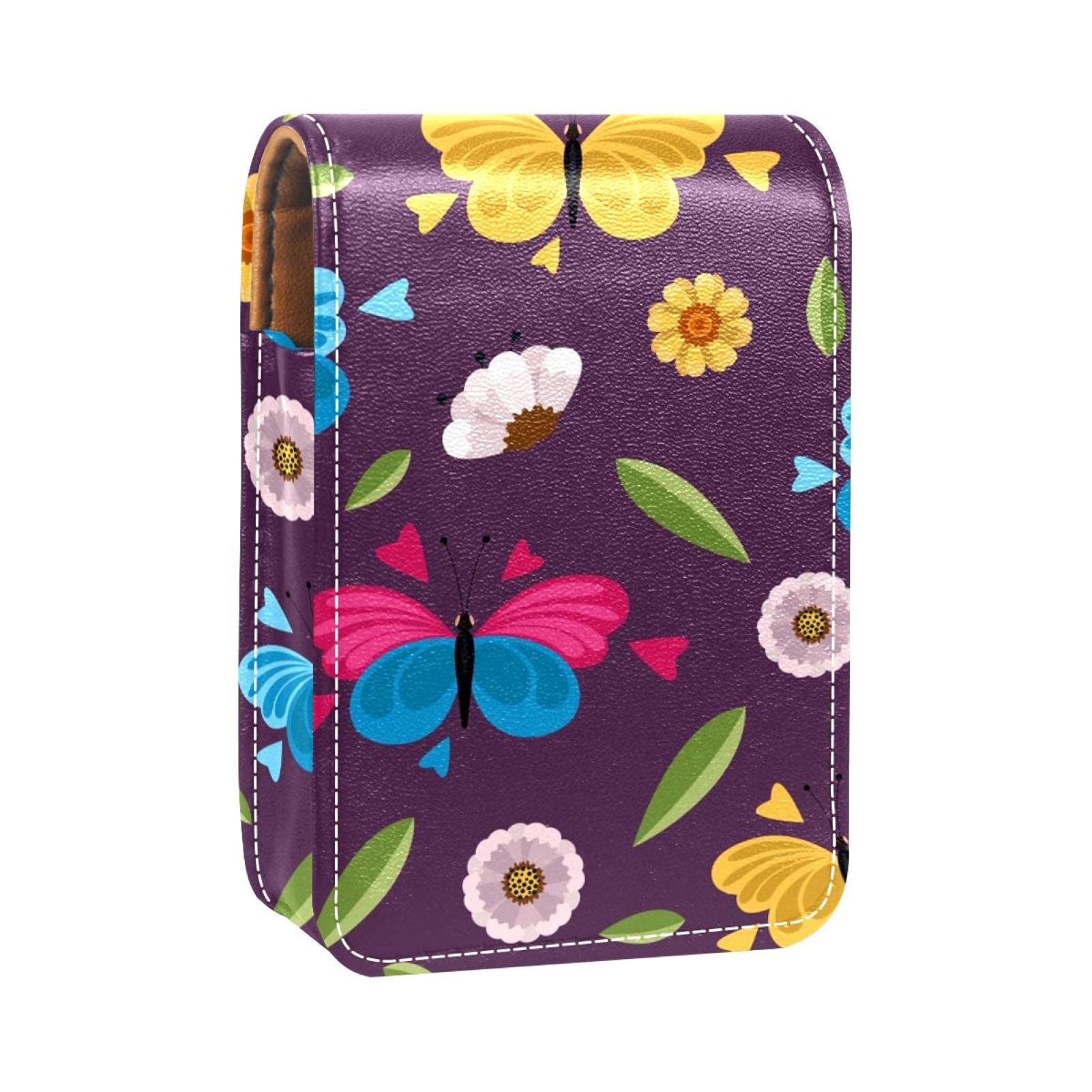 Butterfly Purple Portable Lipstick Organizer with Mirror - Mini Makeup Bag Holds Up to 3 Lipsticks - Perfect for Travel, Purse & On-the-Go Touch Ups