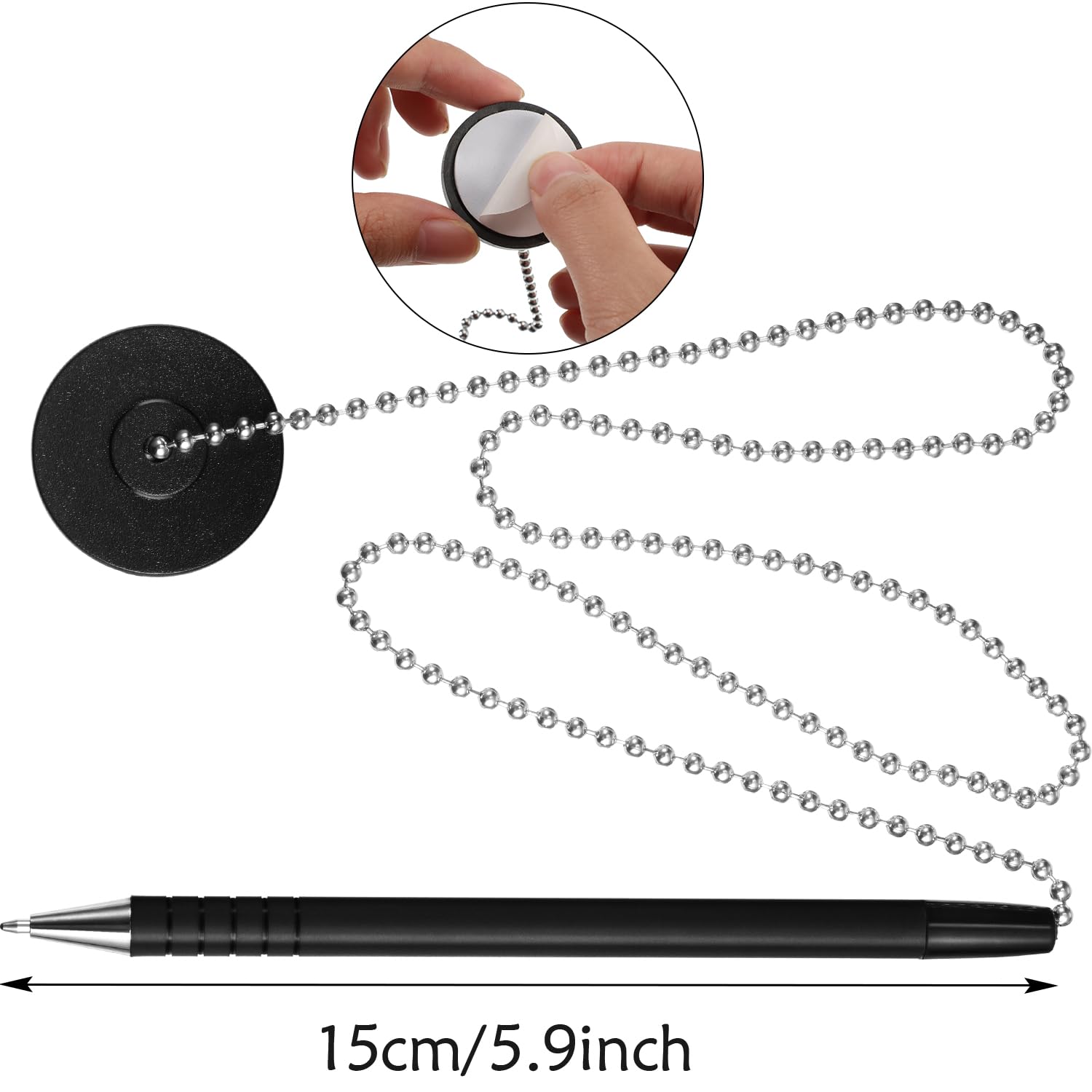 Outus 6-Pack Security Pens with Clipboards & Chains - Anti-Theft Reception Counter Pens with Base Holder & Adhesive, Black Ink - Perfect for Office, Bank, Hotel & Retail Use