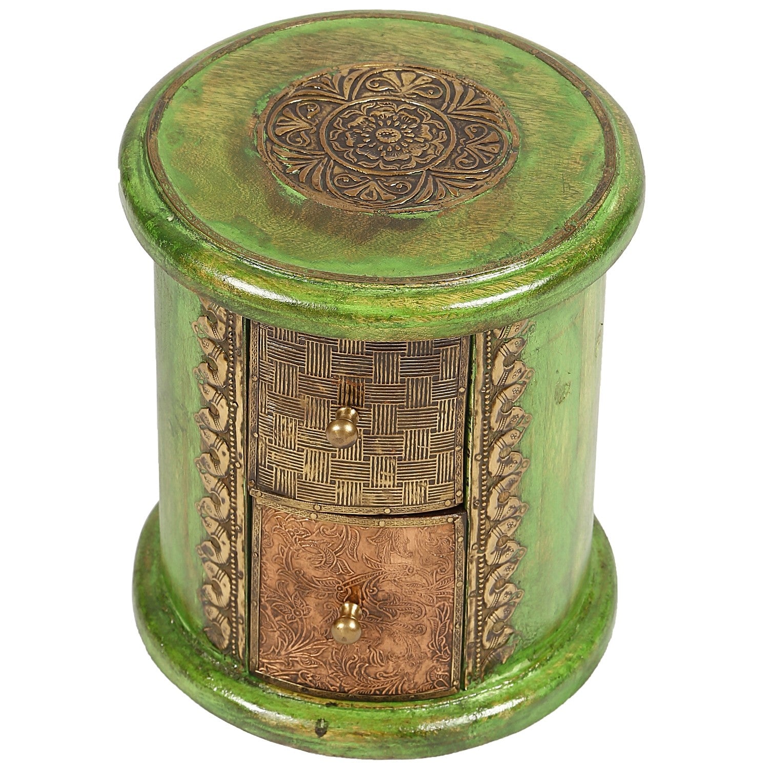 Vintage Embossed Antique Brass Round Drawer Pull - Green Patina Finish for Cabinets, Dressers & Furniture Restoration