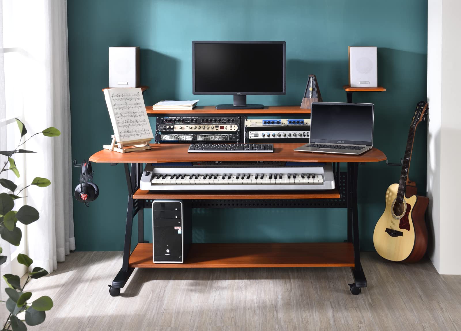 Takefuns Professional Studio Desk for Recording & Music Production - Home Studio Desk with Keyboard Tray & Storage - Perfect for Music Producers, Podcasters & Home Recording Studios