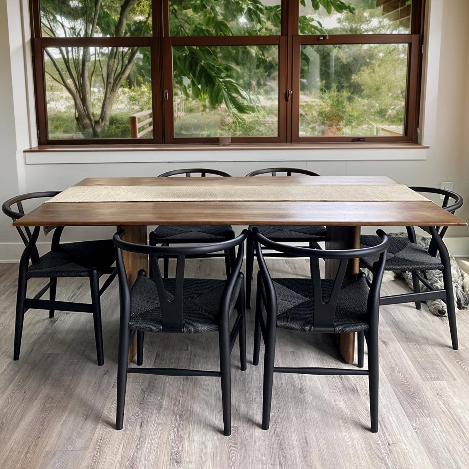 Premium Wishbone Chair - Solid Ash Wood Frame with Woven Seat - Modern Black Dining Chair for Kitchen, Restaurant & Home Decor - Set of 1 (Ash Wood - Black) - Perfect for Farmhouse, Scandinavian & Minimalist Interiors