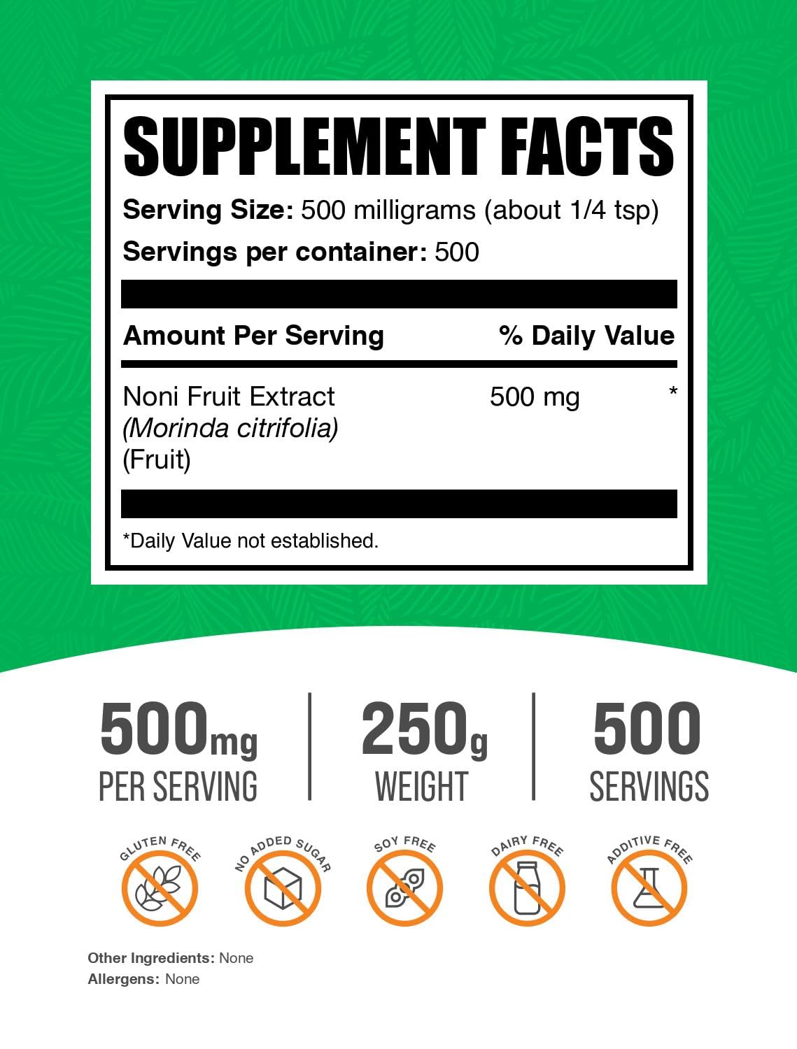 BulkSupplements Pure Noni Fruit Extract Powder 250g (8.8 oz) - 500mg per Serving, Gluten Free Superfood Supplement for Immune Support & Energy Boost - Perfect for Smoothies, Juices & Wellness Drinks