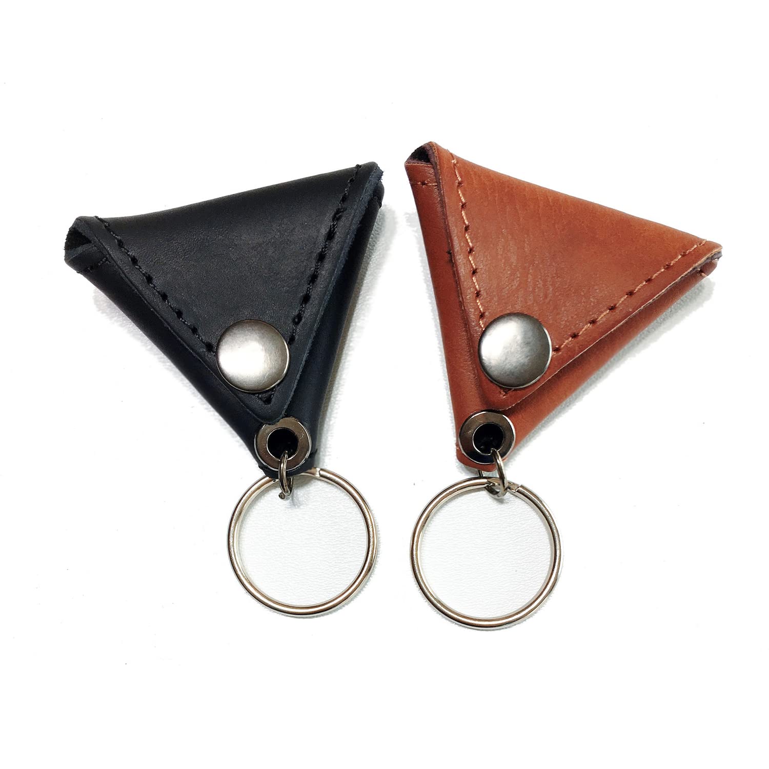 2Pcs PU Leather Guitar Picks Holder Case with Key Ring - Triangle Guitar Pick Bag Keychain Storage Sleeve for Acoustic Guitar, Bass & Ukulele (Brown & Black) - Perfect for Musicians, Guitarists & Travel Accessories