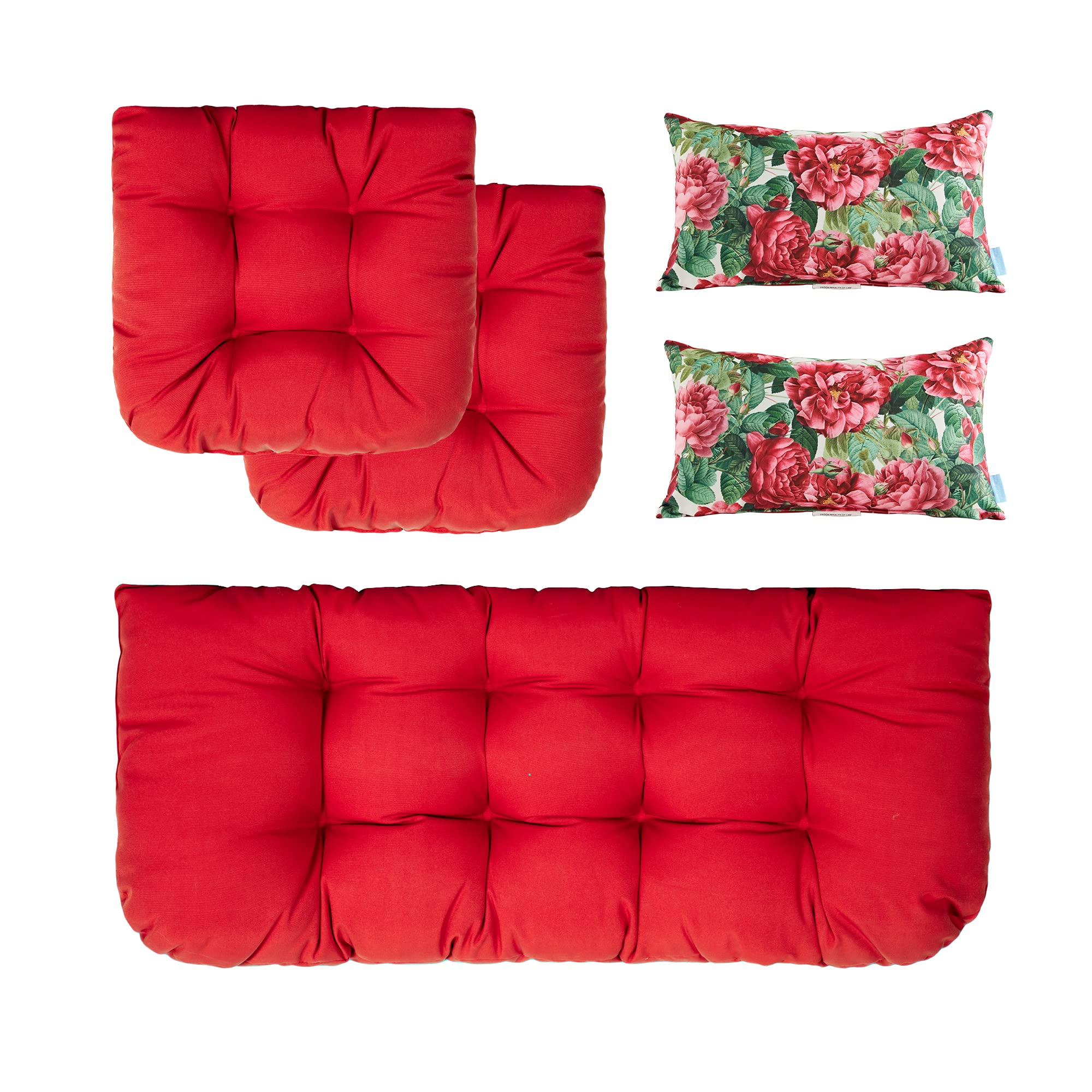 ARTPLAN All-Weather Outdoor Cushions Set of 5 - Waterproof Loveseat & Bench Cushions with Tufted Design for Patio Furniture - Perfect for Garden, Deck, Poolside & Backyard Relaxation
