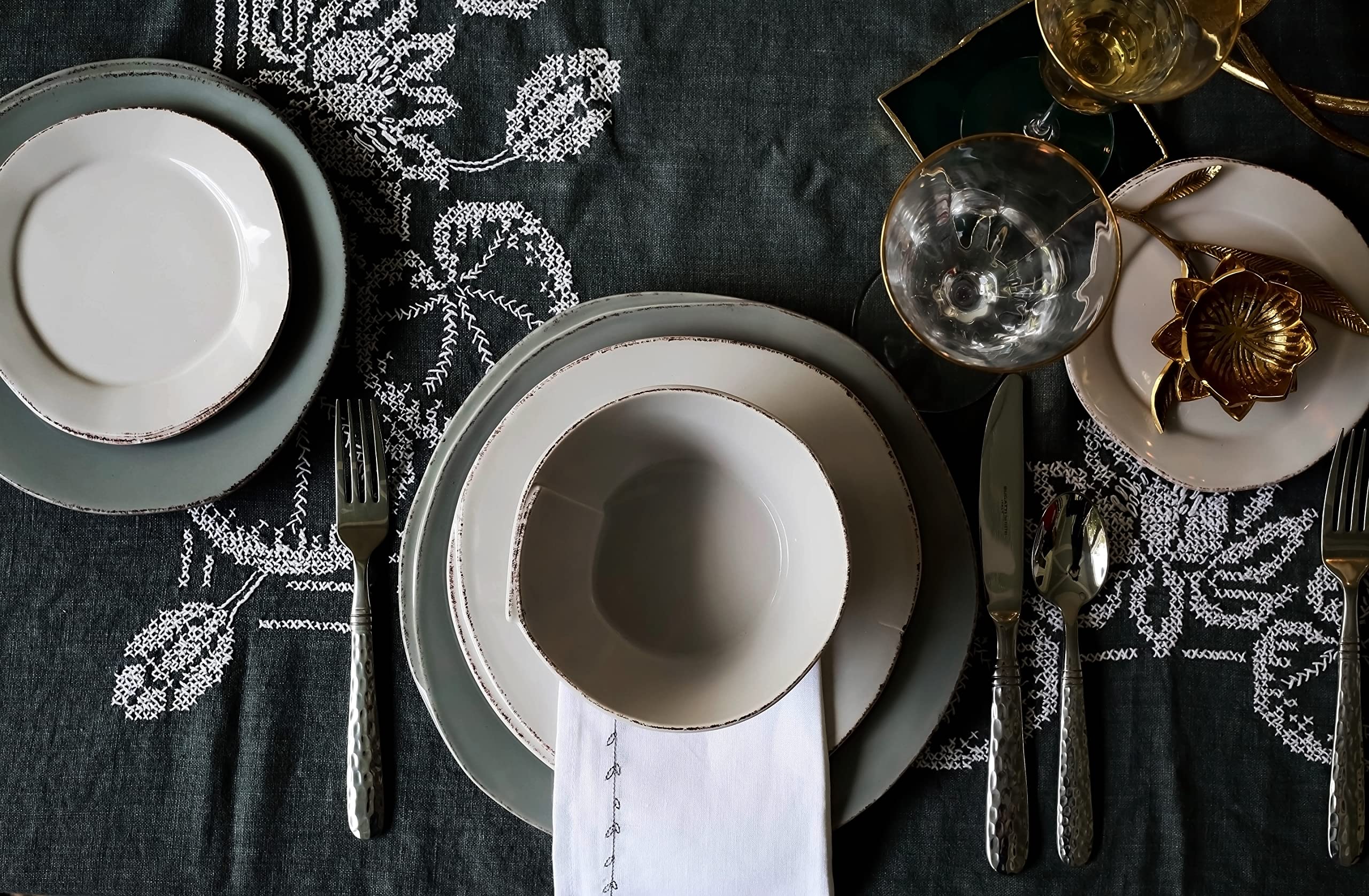 Vietri Lastra Light Gray 4-Piece Stoneware Dinnerware Set - Includes Cereal/Pasta Bowls & Salad/Dinner Plates - Elegant Table Setting for Everyday Meals & Entertaining