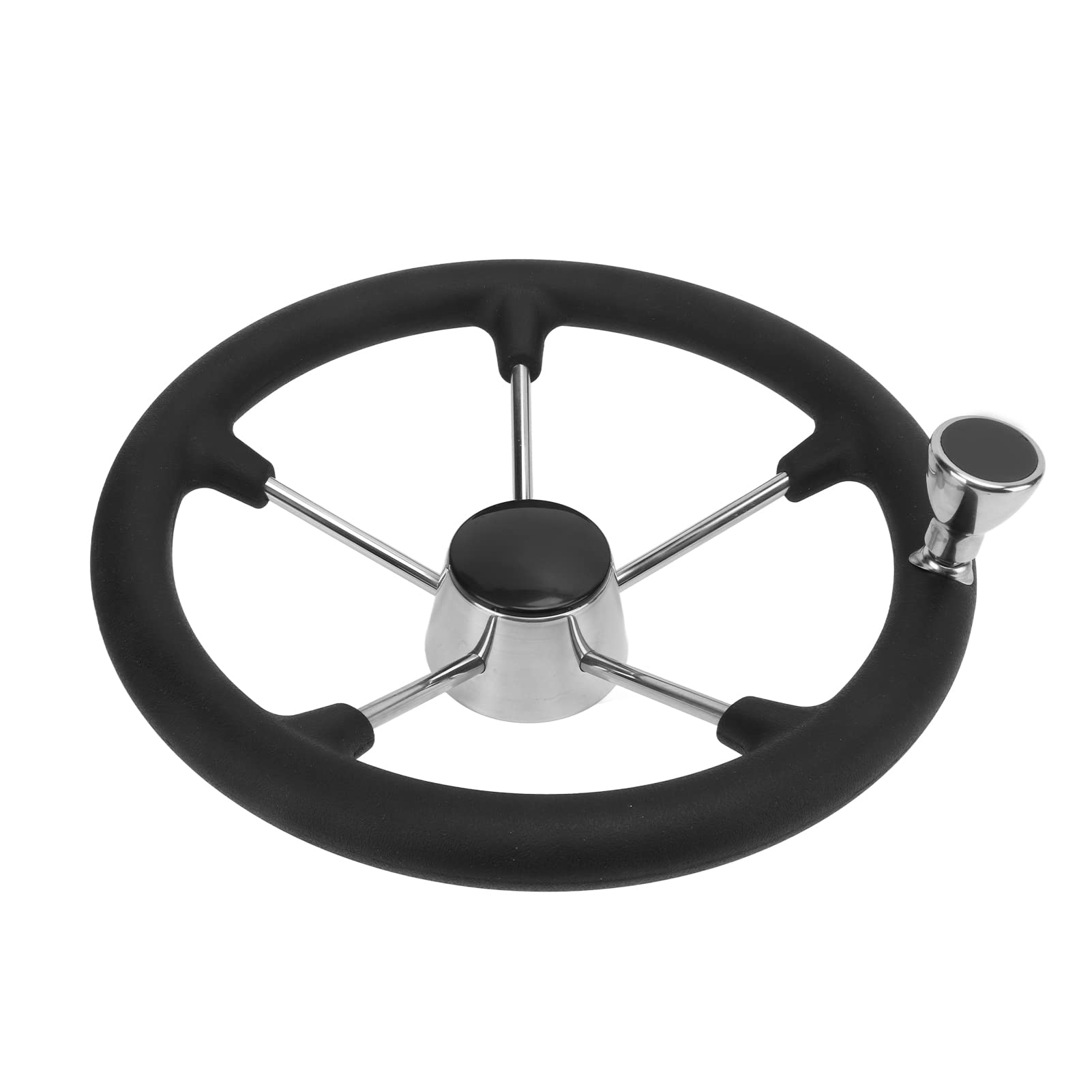 **5-Spoke Marine Steering Wheel with Black Foam Grip - Easy Installation for Yachts & Boats | Perfect for Smooth Sailing & Water Sports**