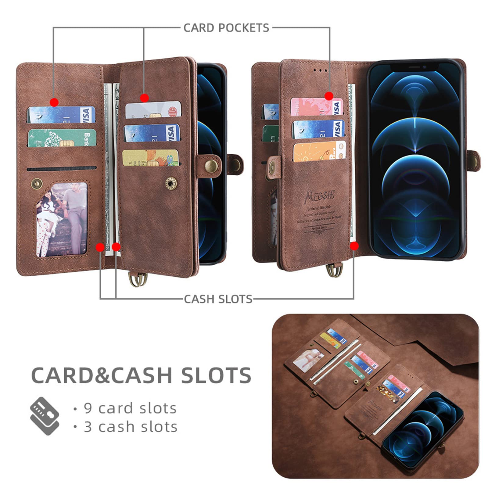 Premium iPhone 13 Pro Max Wallet Case with Card Slots & Coin Pocket - Wireless Charging Compatible Flip Cover Phone Holder - Perfect for Everyday Use, Travel & Business Meetings