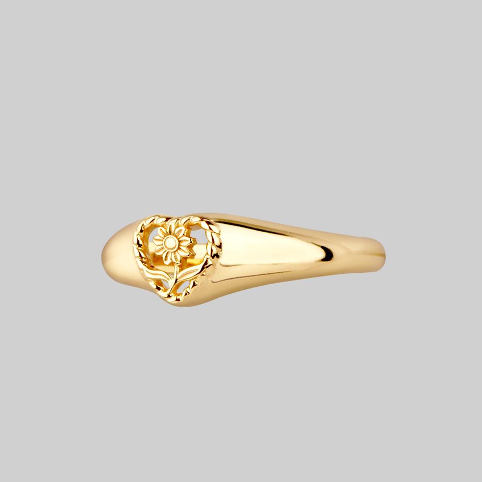 APRIL Sunflower Heart Ring - 14K Gold Plated Dainty Floral Jewelry for Women | Perfect for Valentine's Day, Anniversary & Everyday Wear