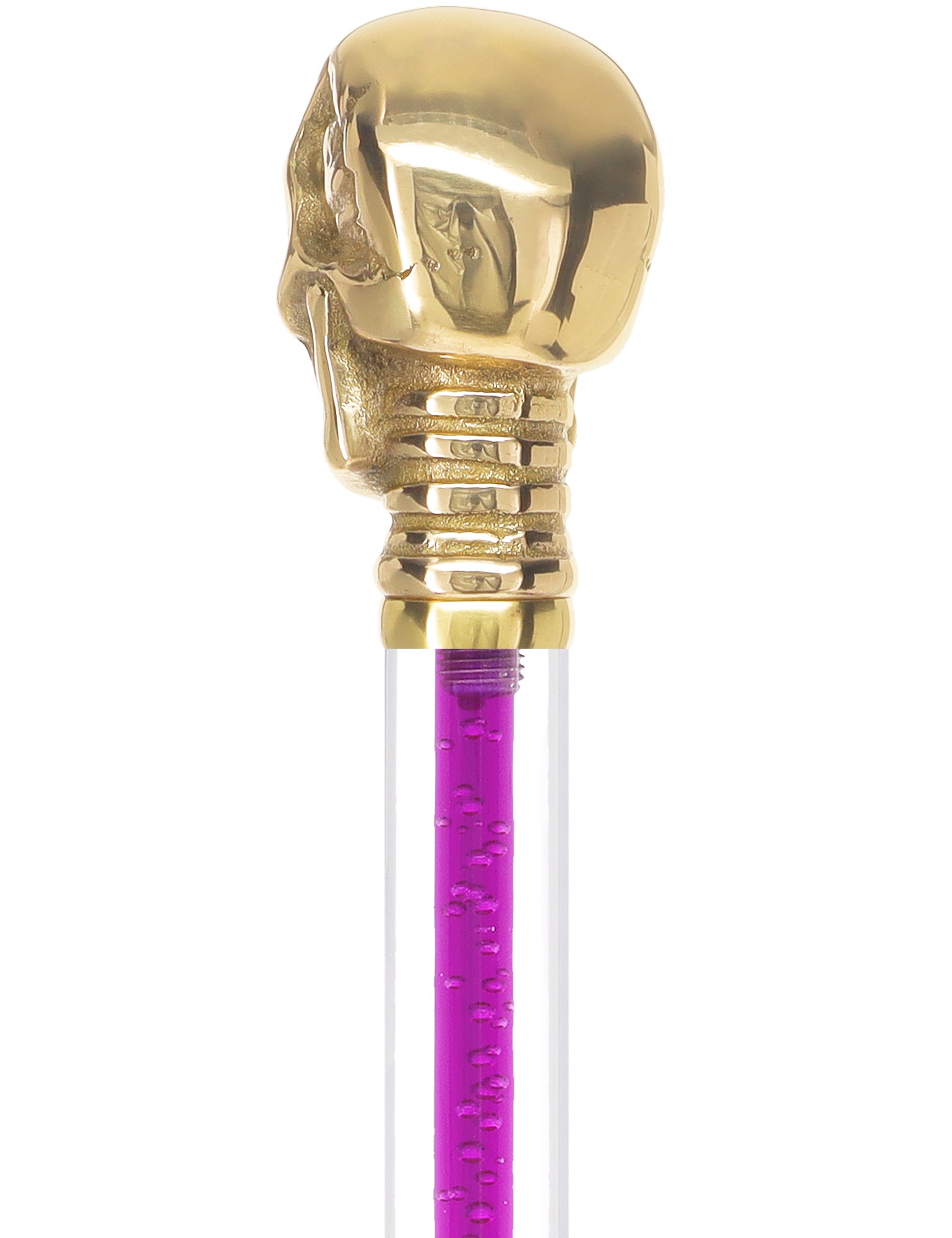 Elegant Brass Skull Walking Cane with Color Crystal Handle & Invisible Acrylic Shaft - Gothic Fashion Accessory for Men & Women - Perfect for Costume Parties, Halloween, and Unique Style Statements