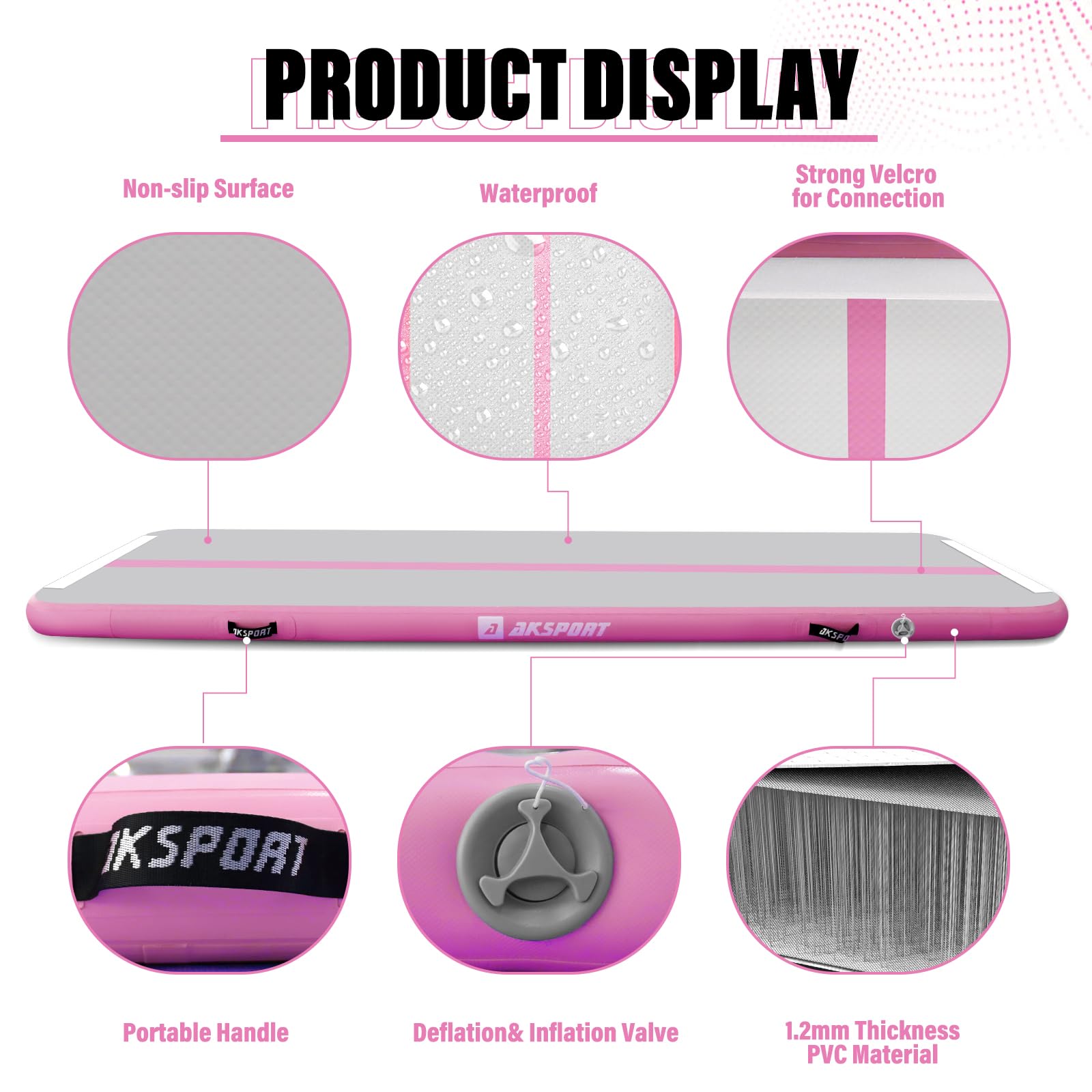 AKSPORT Inflatable Gymnastics Mat Tumble Track - 10ft, 13ft, 16ft, 20ft, 23ft Air Tumbling Mat with Pump for Home Gym, Cheerleading, Yoga & Kids Play - Perfect for Indoor Training, Backyard Fun & Fitness Activities