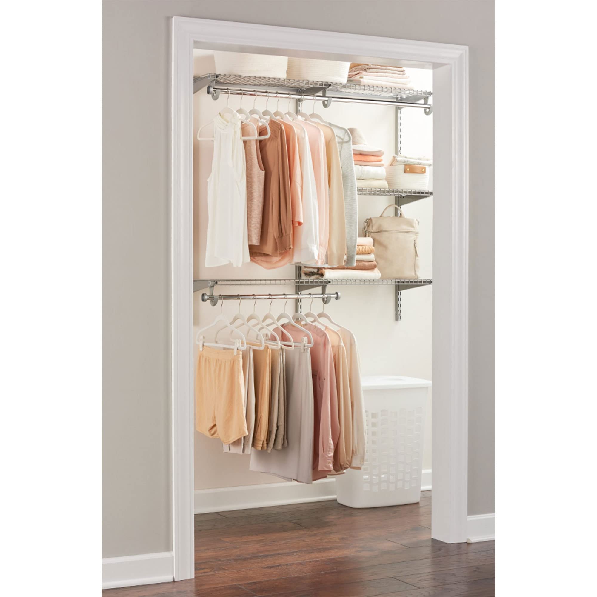 Rubbermaid Configurations Custom Closet Kit - 4-8 Ft Adjustable Metal Wire Shelving System with Titanium Finish | Expandable Storage Organizer for Home Closet, Pantry, Laundry & Mudroom | Perfect for Bedroom Organization, Garage Storage & Utility Room Solutions