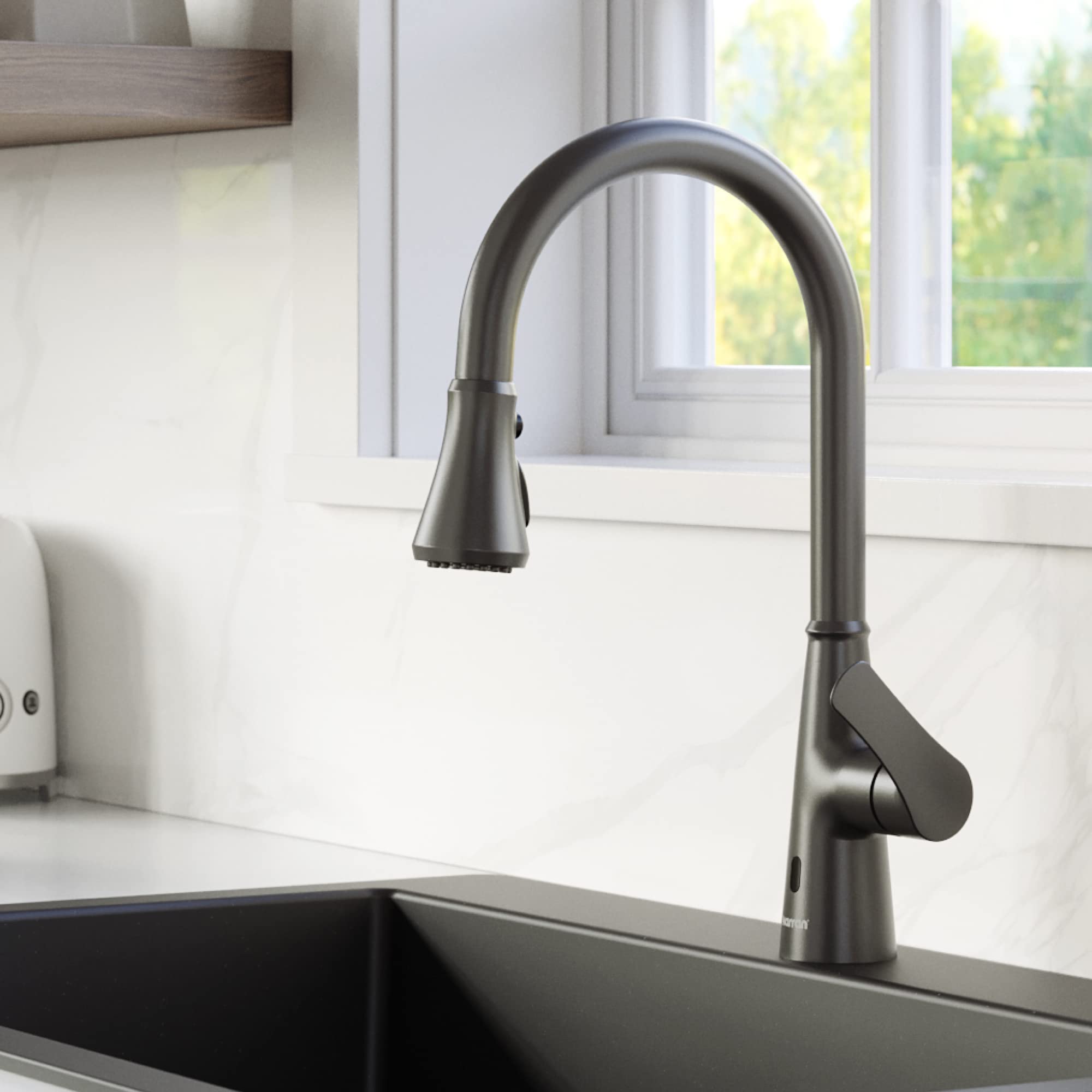 Karran Kadoma Touchless One-Handle Dual Function Pull Down Kitchen Faucet in Gunmetal Grey - Modern Hands-Free Sink Faucet for Easy Cooking and Cleaning