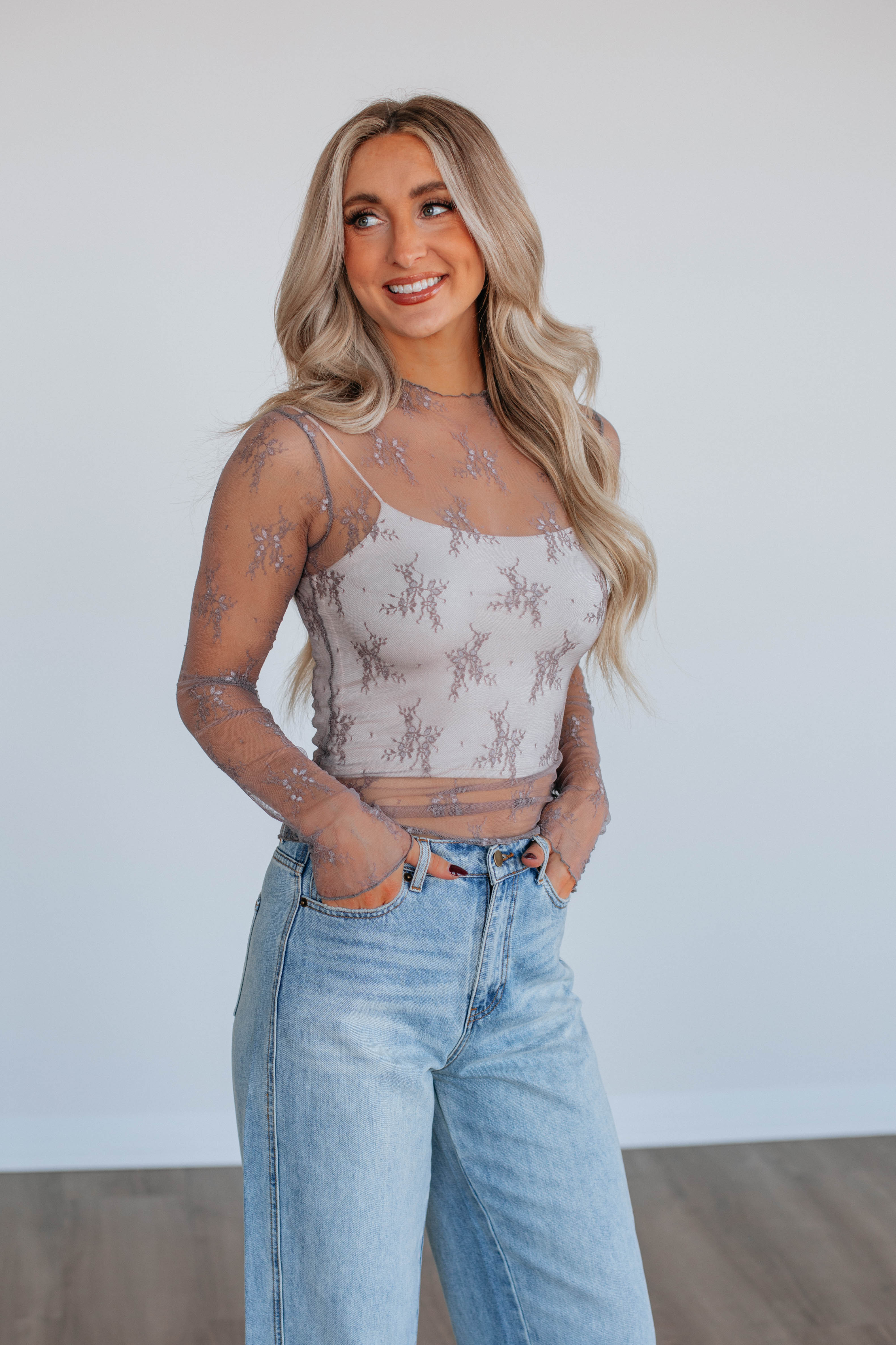 Elegant Asa Lace Top in Smoke Color - Women's Fashion Blouse for Party, Date Night & Special Occasions