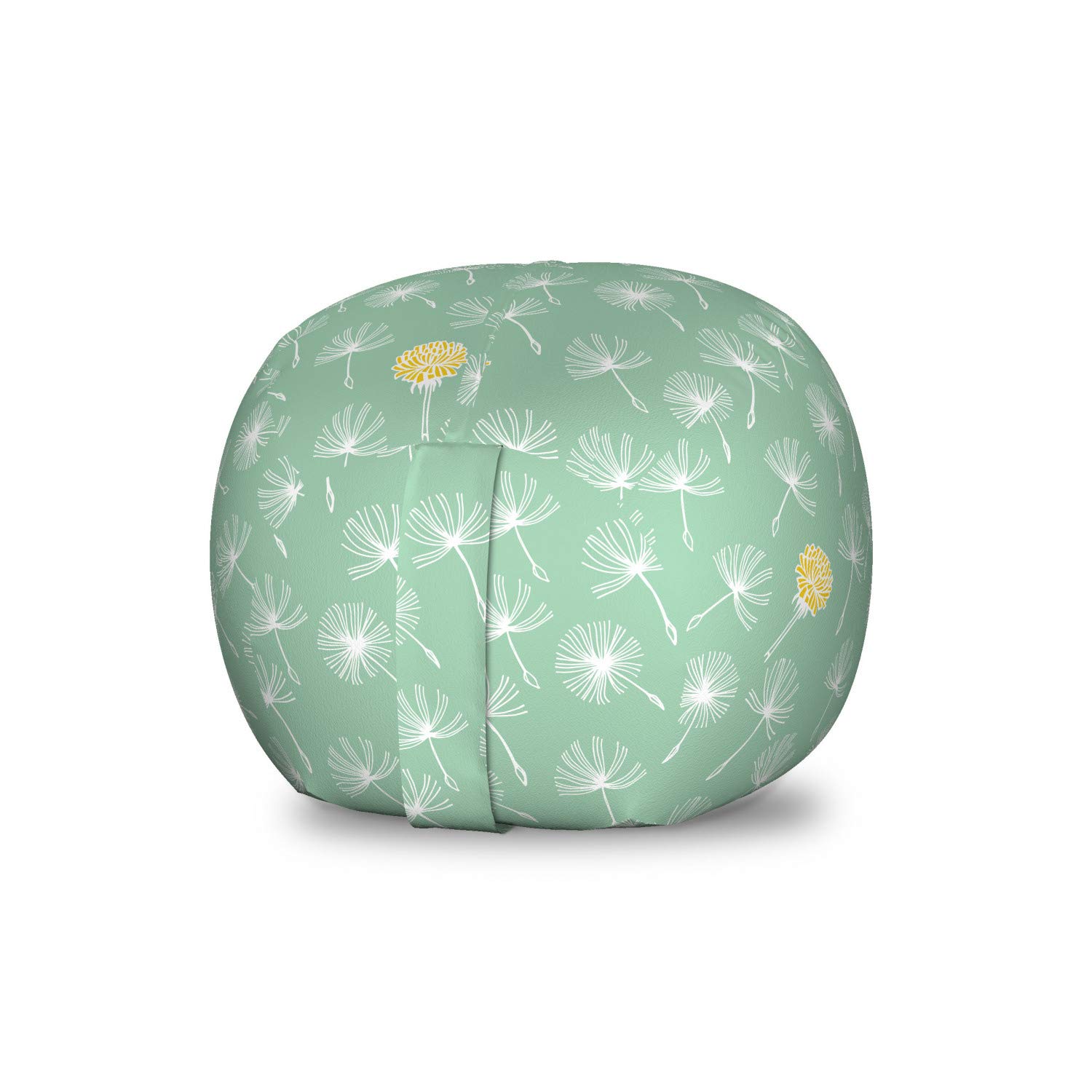 Ambesonne Minimalist Dandelion Pattern Toy Storage Bag Chair - Washable Stuffed Animal Organizer, Small Size in Almond Green & White | Perfect for Kids' Room, Nursery Organization & Playroom Decor