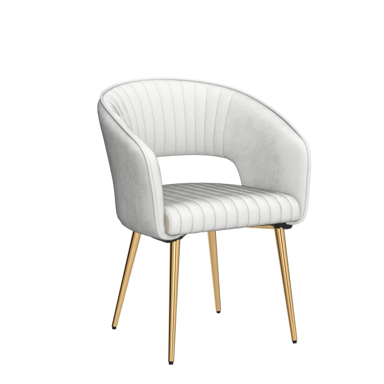 Modern Velvet Upholstered Accent Chairs with Gold Legs - Set of 2 Hollow Back Dining Chairs with Quilting Padded Cushion for Living Room, Guest Room, or Side Seating - Cream Indoor Furniture (2-Pack)